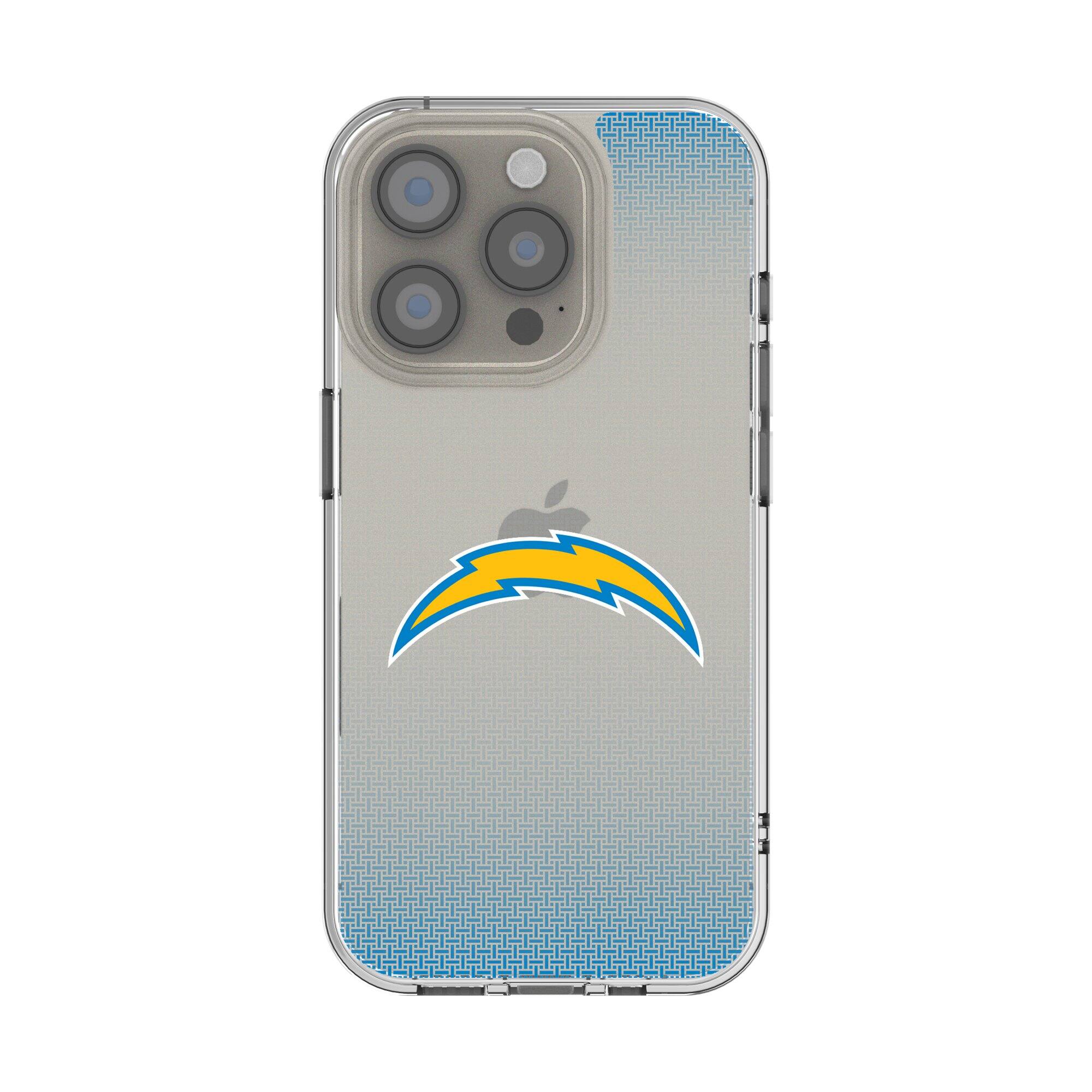 Front. Keyscaper - Los Angeles Chargers Linen Logo iPhone Clear Case - 16 - Multicolor.