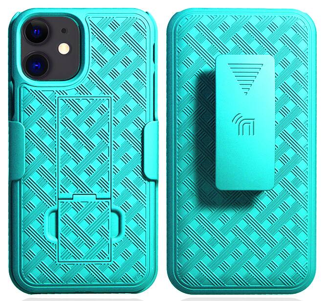 Alt View 2. Nakedcellphone - Case with Stand and Screen Protector and Belt Clip Holster for iPhone 11 - Mint.