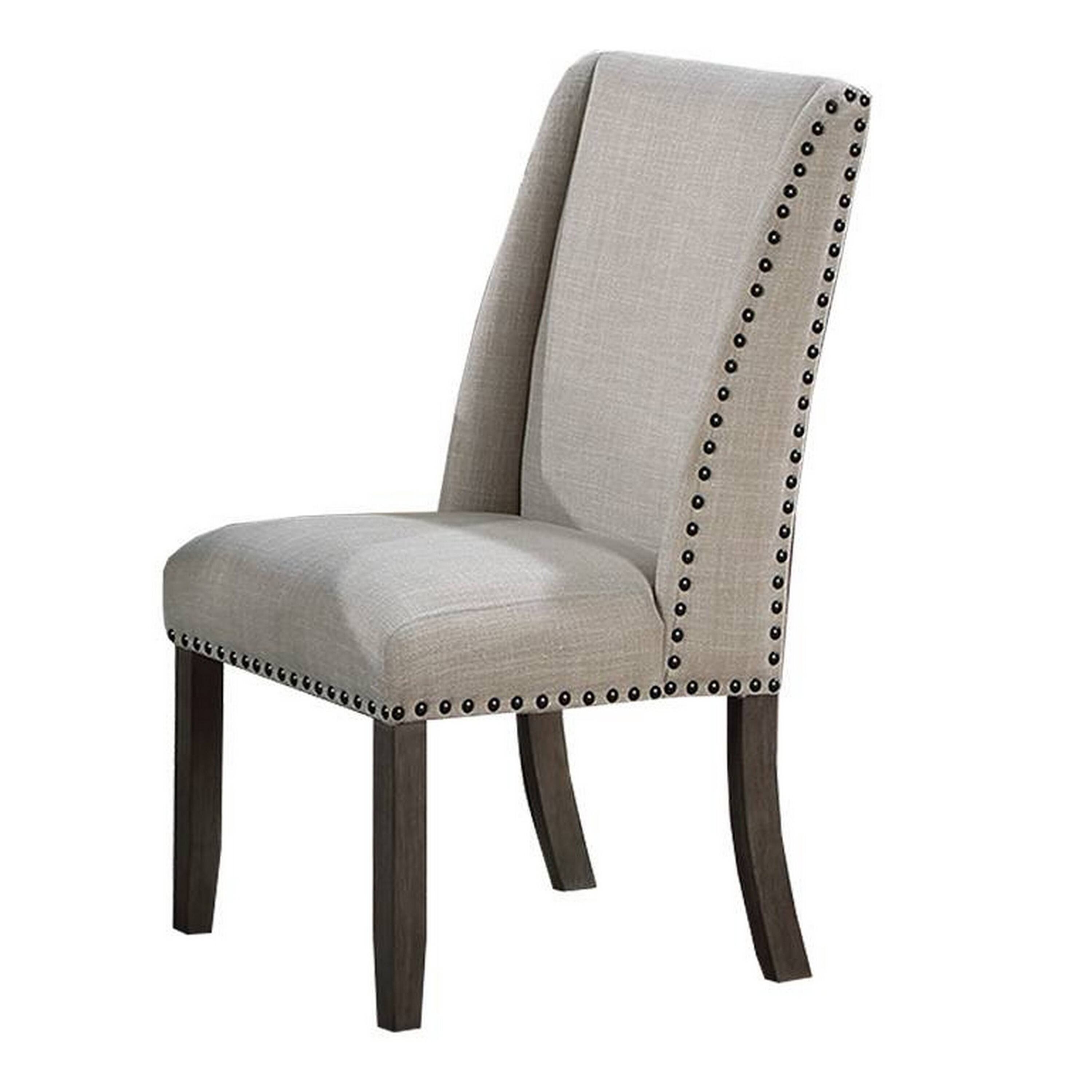 Alt View 1. Manhattan Lane - Alex Dining Side Chair Set of 2, Wingback, Nailhead Brown Wood, Beige - Oak Brown, Beige, Bronze.