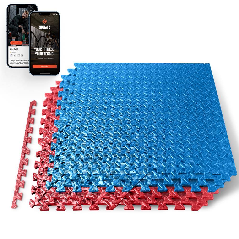Pyle - Thick Puzzle Exercise Mat, 6 Pcs EVA Foam Interlocking Tiles Protective Flooring for Gym Equipment - Red & Blue