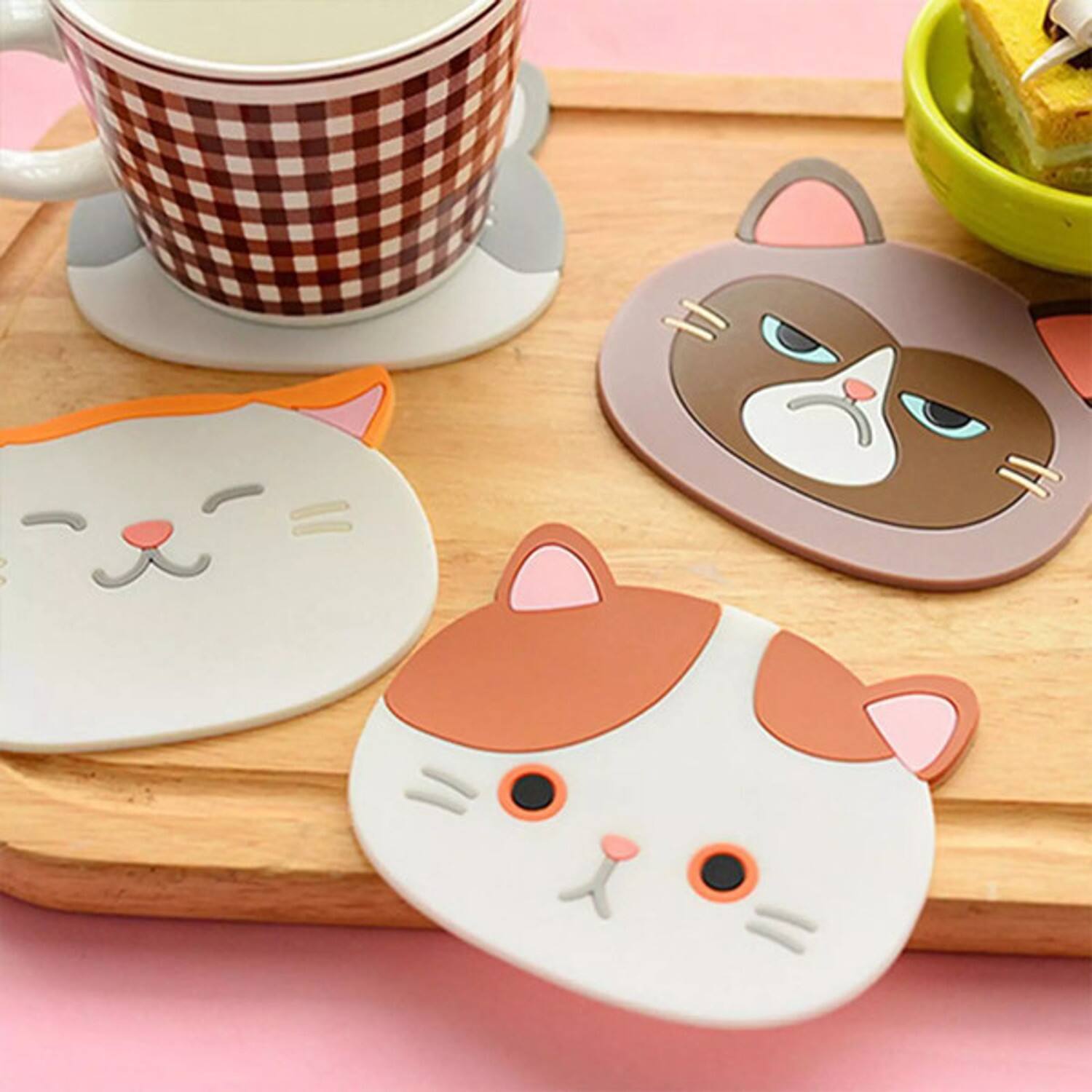Left. MITAOSLIM - Silicone Funny Cat Coasters Coffee Cup Mats 3 pack - Mixed 3 color.