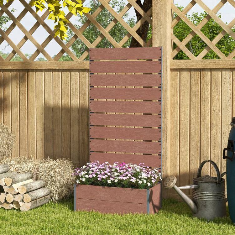 Alt View 2. PULUZ - Trellis Planter for Climbing Plants, Raised Garden Bed with Trellis, Planter Box for Outdoor - Brown.