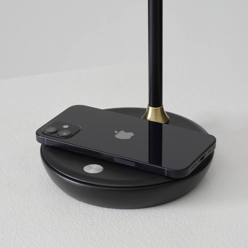 Back. Brightech - Ezra LED Modern Industrial Arc Dimmable Bedside Nightstand Desk Lamp with Wireless Charging Pad - Classic Matte Black.