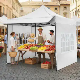 Mondawe - 10 x 10 FT Pop-Up Canopy Tent with 3 Sidewalls, Awning, and Wheeled Bag - White