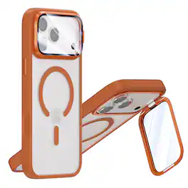 Dteck - Magnetic Shockproof Case for Apple iPhone 17 Pro with Integrated Lens Protector Stand, Translucent Matte Phone Cover - Orange