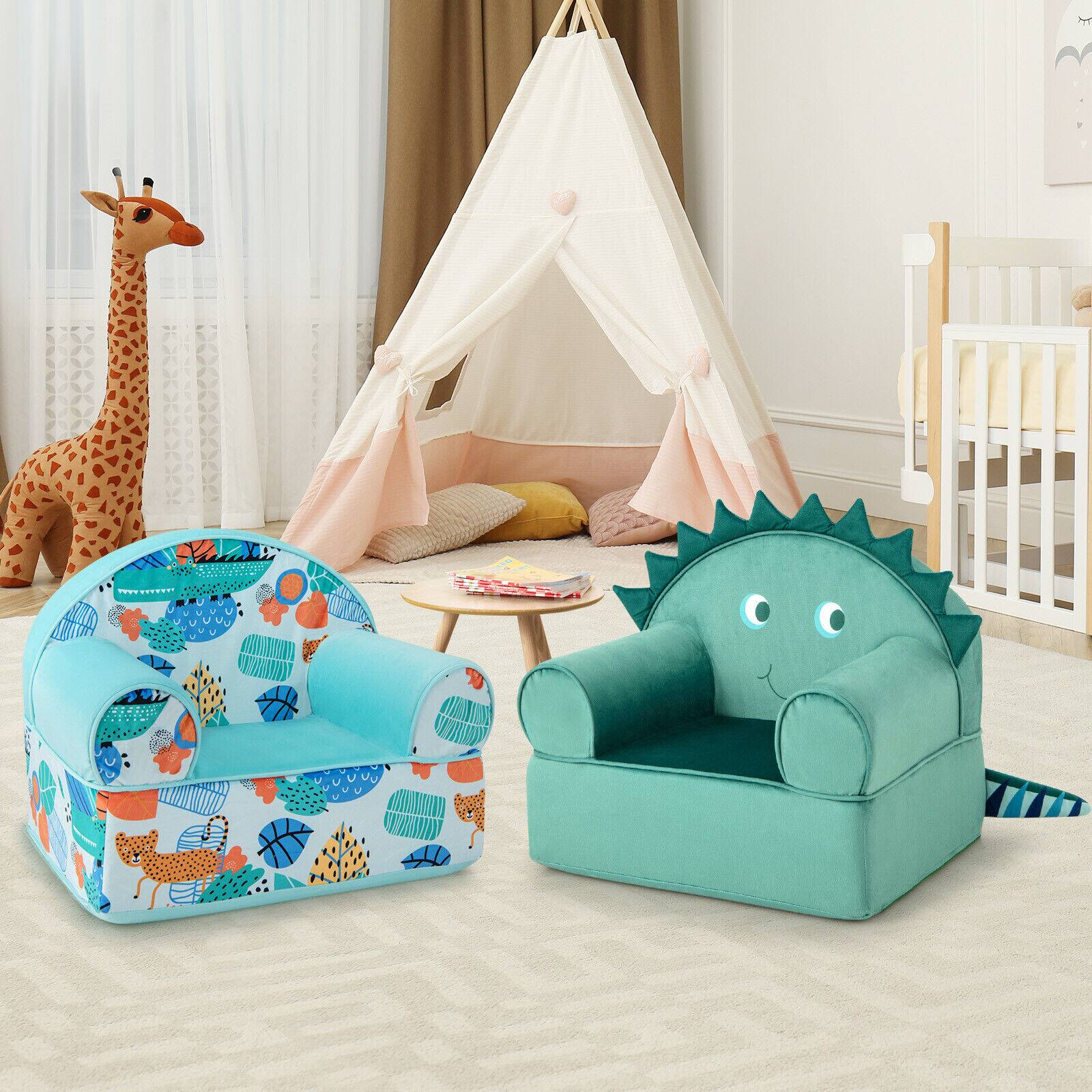 Left. Sugift - Kids Armchair with Plush Velvet Cover and Soft Sponge Filling - Green.