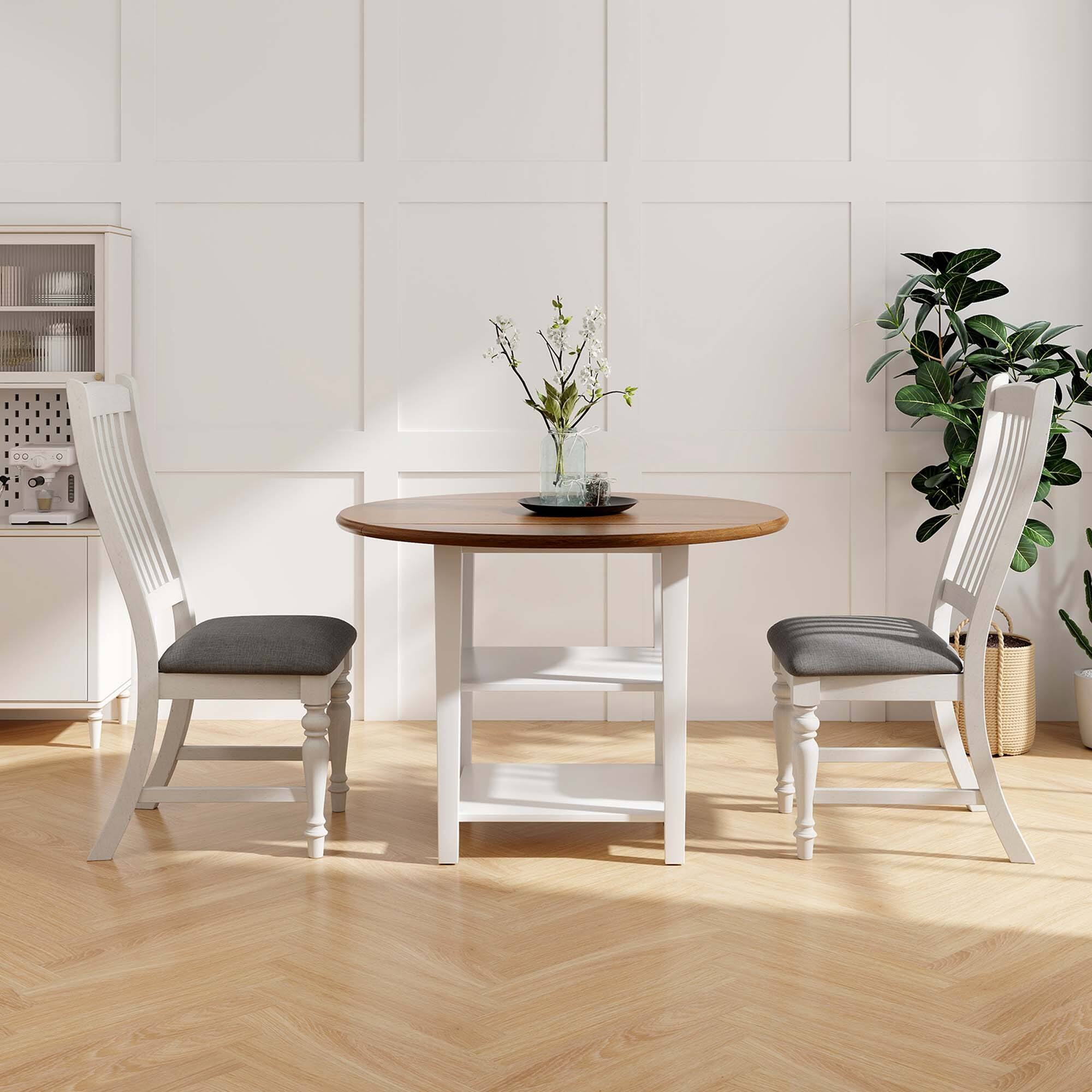 Alt View 1. Costway - Costway Set of 2 Dining Chairs with Solid Wood Legs & Padded Seat Kitchen Side Chair - White,Grey.