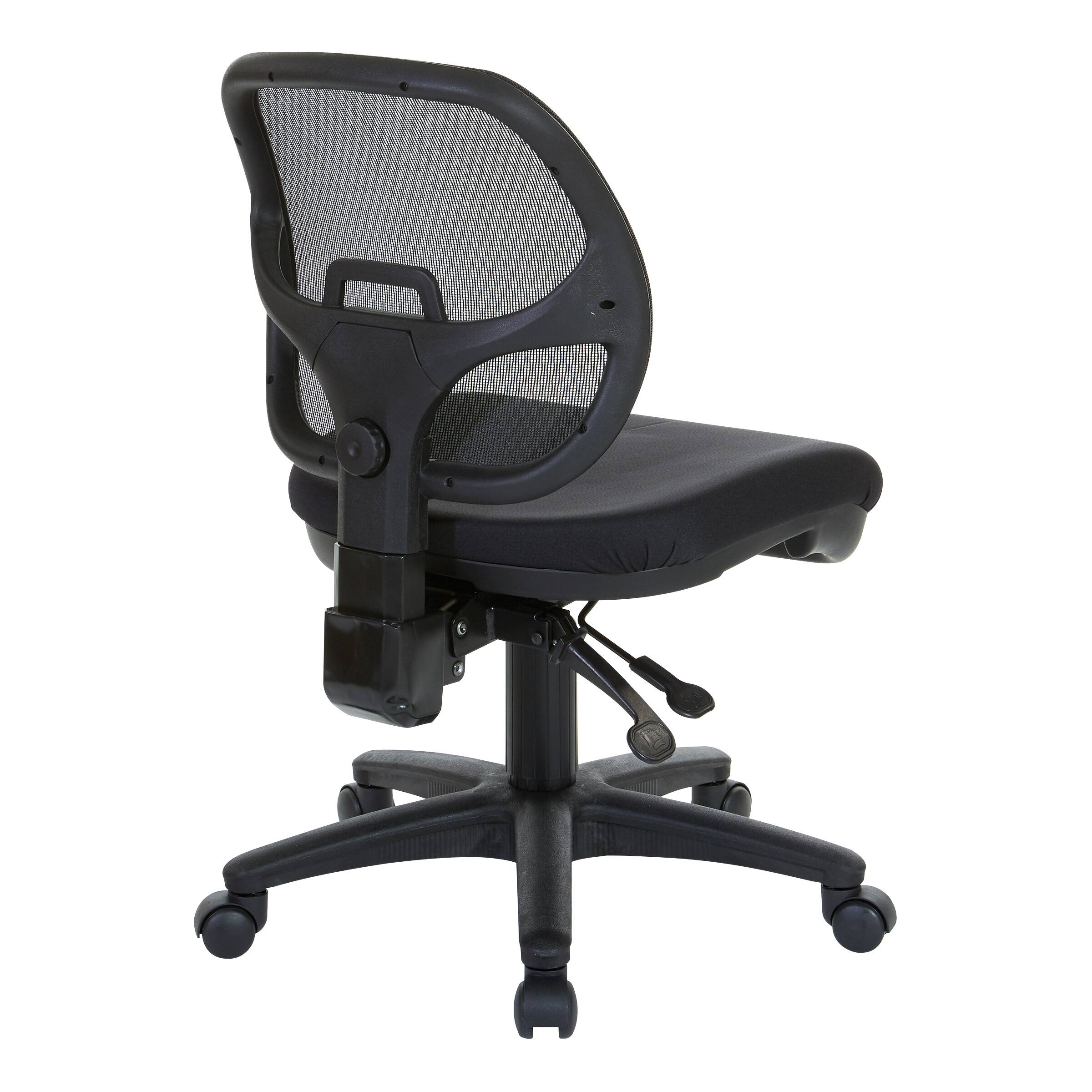 Back. Office Star Products - Ergonomic Task Armless Chair in Black FreeFlex® Fabric with Pneumatic Seat Height Adjustment - Coal.