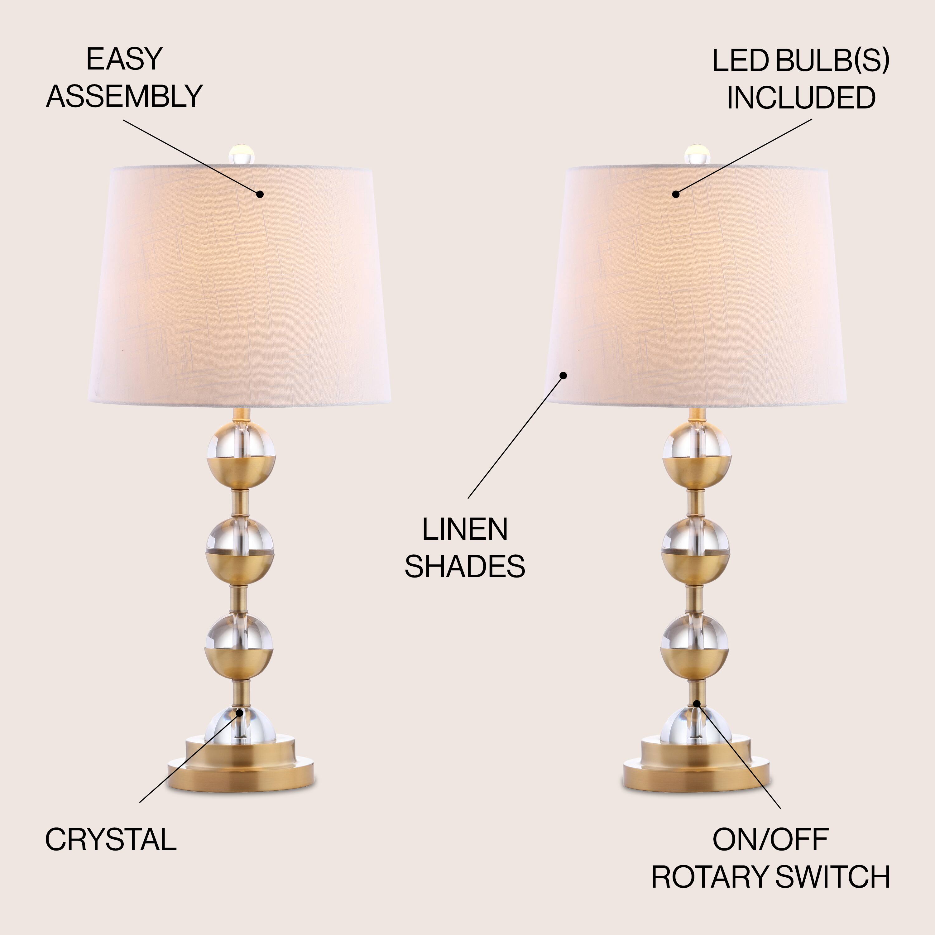 - EASY ASSEMBLY
- LED BULB(S) INCLUDED
- LINEN SHADES
- CRYSTAL
- ON/OFF ROTARY SWITCH