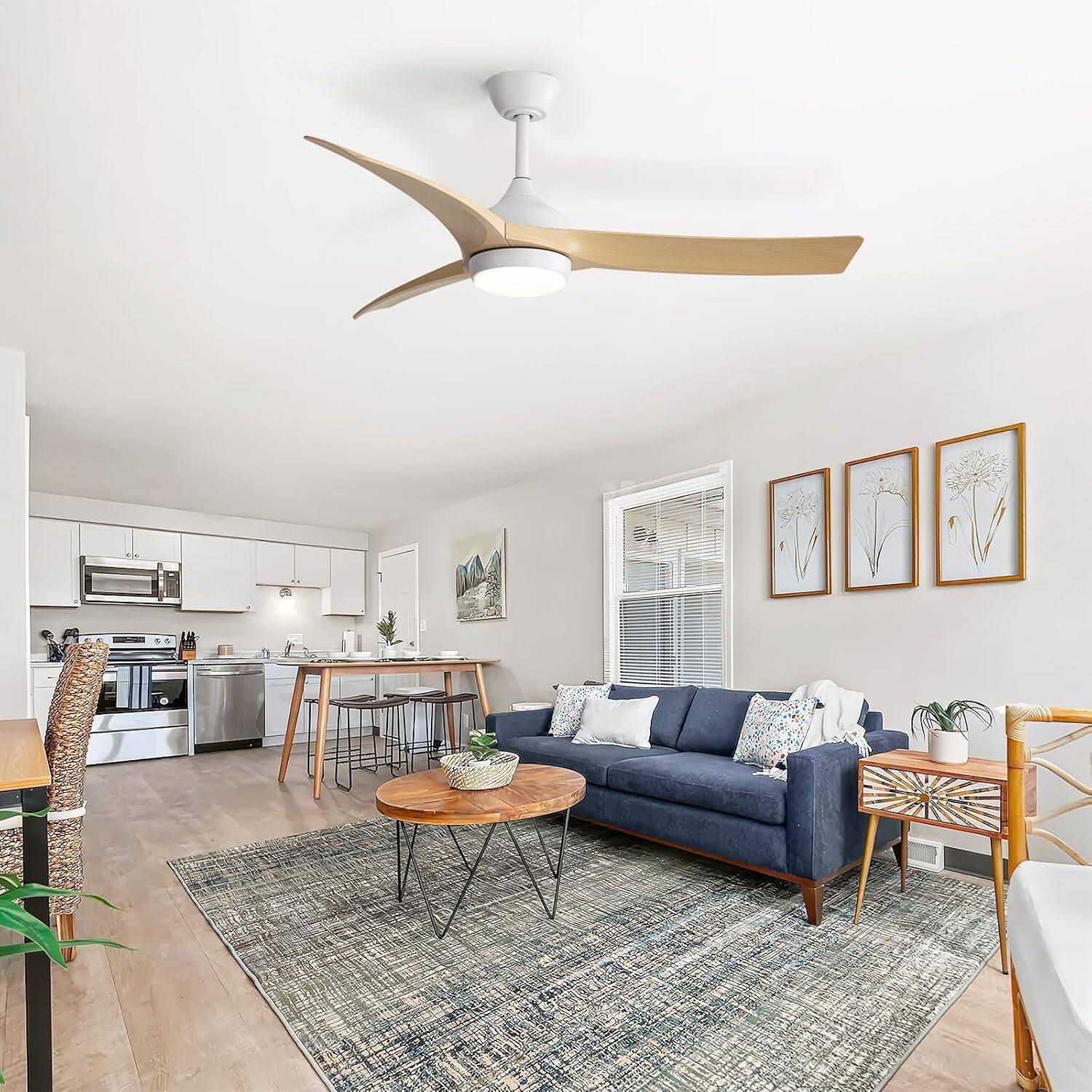 Alt View 4. Sofucor - 52 Inch Outdoor Ceiling Fans with Lights & Remote Control High Airflow 6000CFM Reversible for Bedroom Living Room Patios - Smart - White Beige.