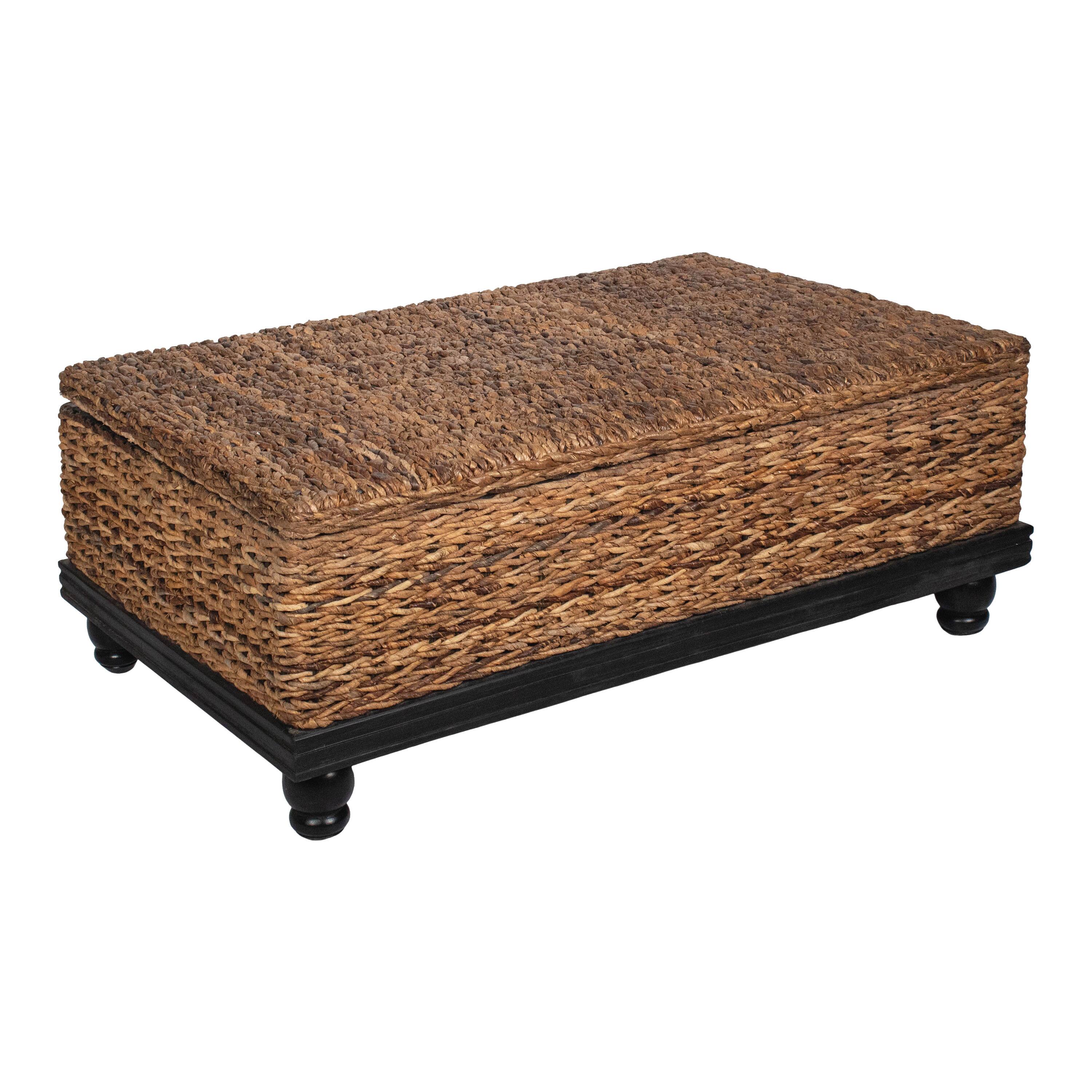 Angle. Manhattan Lane - Jinu 48 Inch Coffee Table with Natural Brown Woven Banana Leaf Top, Acacia Wood Base, Organic Decor - Natural Brown, Black.