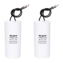 Unique Bargains - 2pcs 80uF CBB60 Running Capacitor, AC 450V 2 Wire for Air Compressor, Washing Machine, Refrigerator, Air Conditioner - White