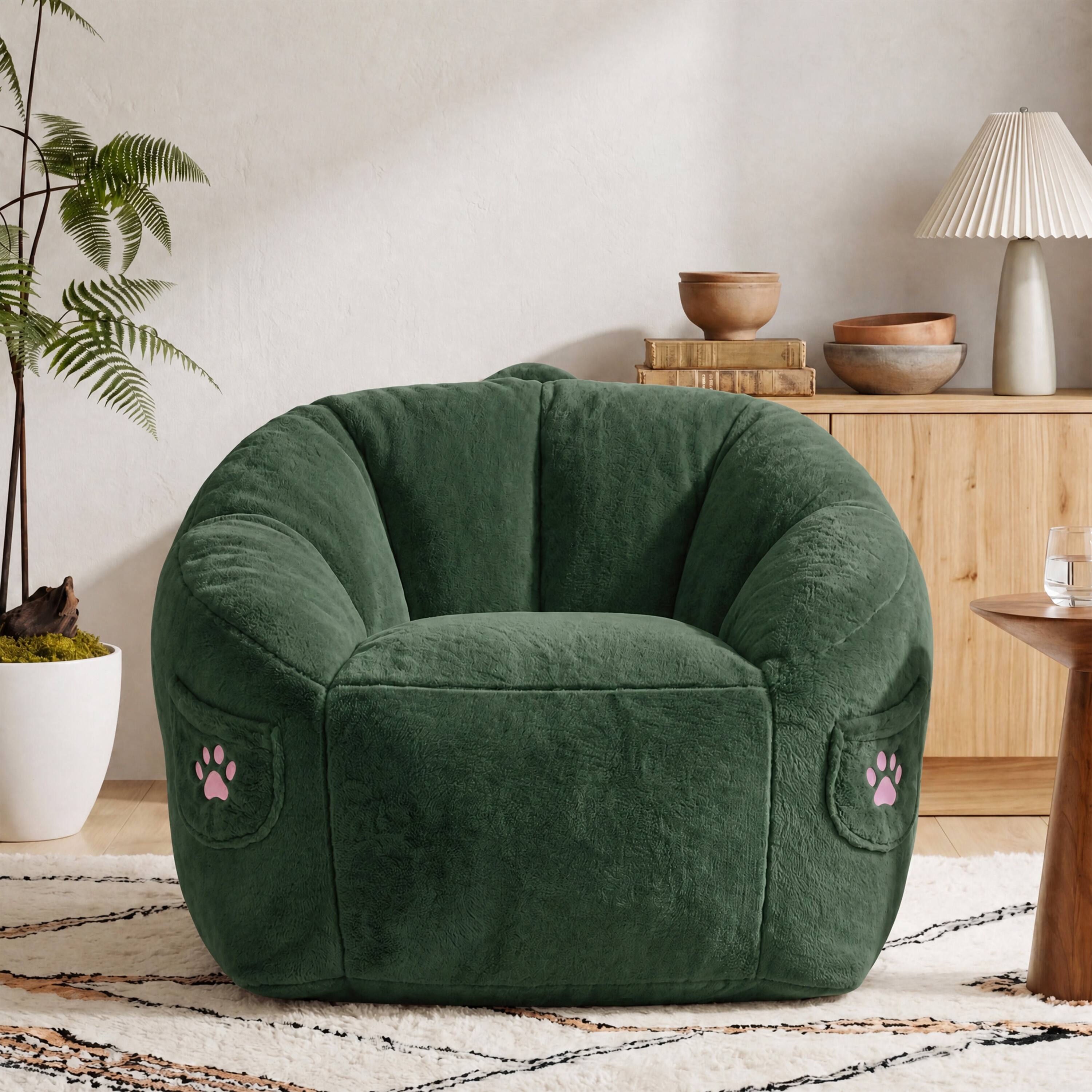 Angle. Vipbear - Bean Bag Chair for Adults,Armrest Chair Accent Chair with Back Support, Single Couch Chair for Bedroom Dorm - Green.