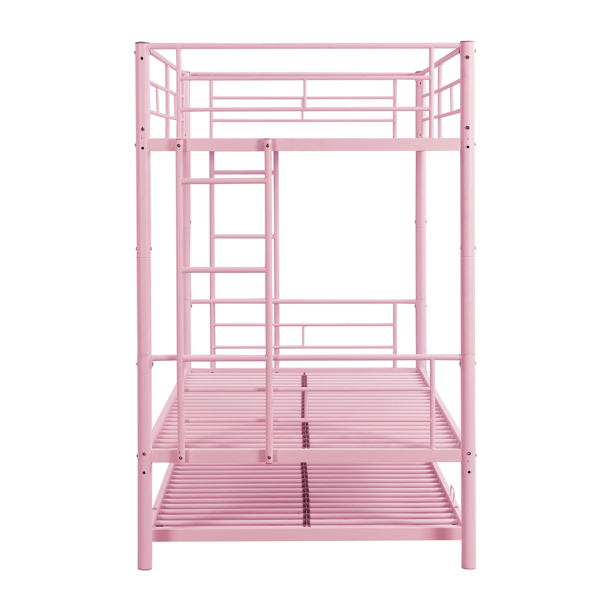 Alt View 5. GOODSILO - Modern Metal Bunk Bed with Trundle - Space-Saving Sleeper Solution for Kids and Teens - Pink.