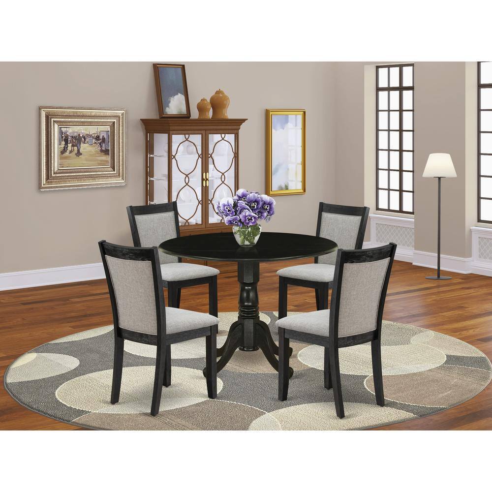 Angle. East West Furniture - East West Furniture 5-Pc Dinette Set Contains a Pedestal Table with Drop Leaves and 4 Shitake Linen Fabric Parson - Multi-Color.