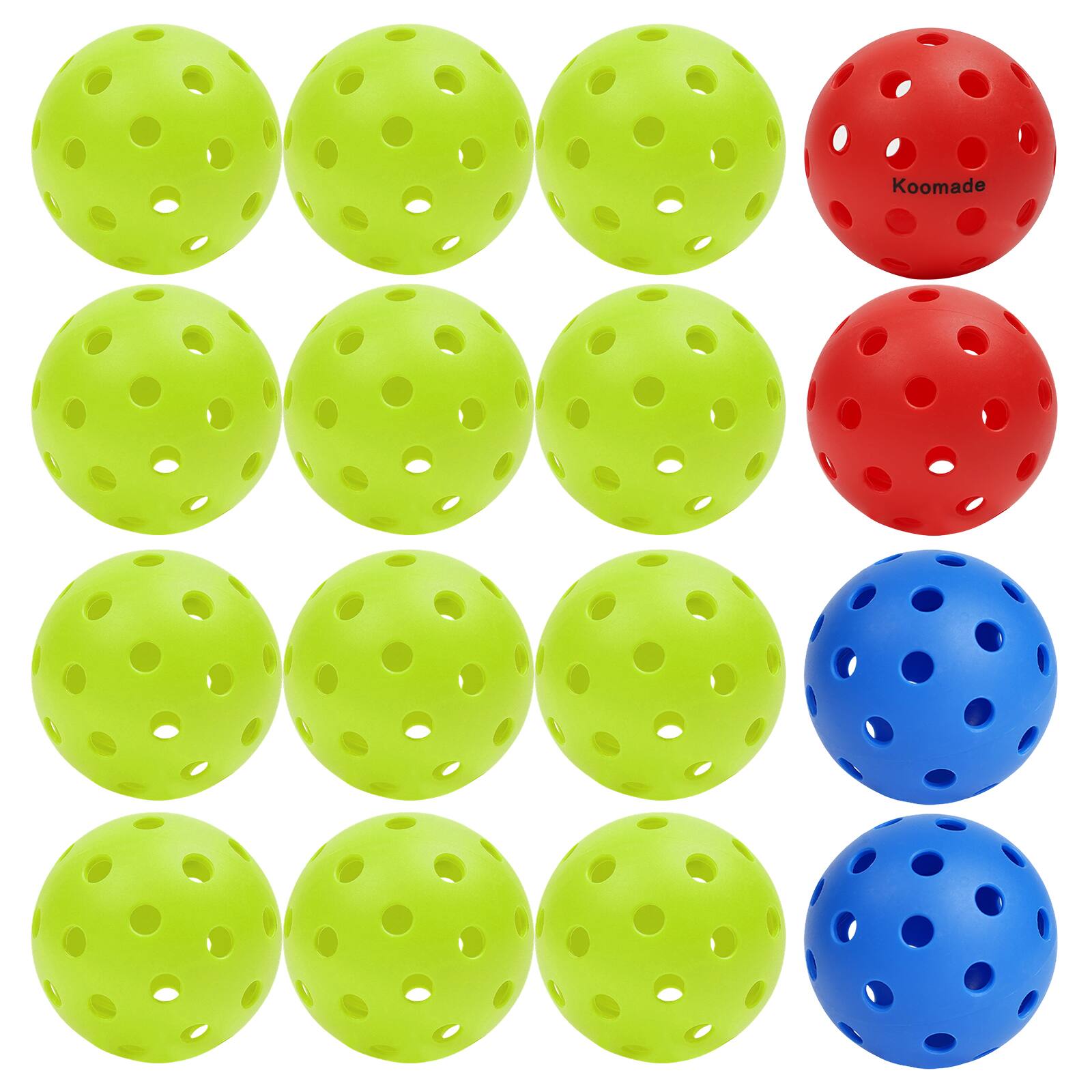 16PK Pickle Ball（12PK Green + 2PK Blue + 2PK Red ）