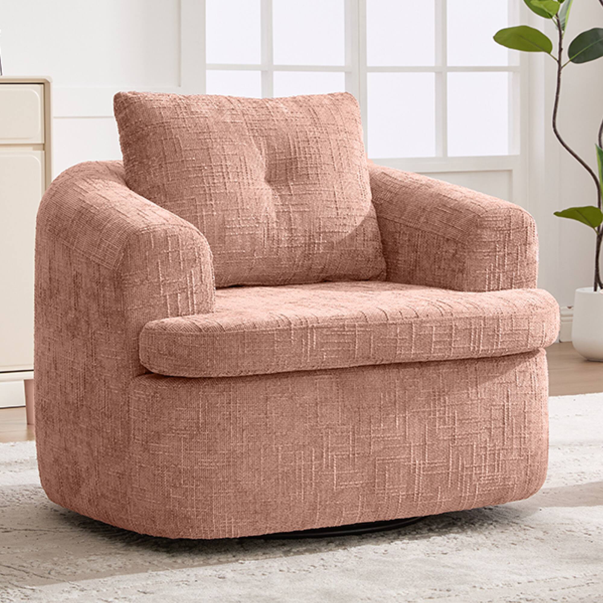 Angle. GOODSILO - Modern 360-Degree Swivel Accent Barrel Chair with Dual-Layer Cushion Design for Living Room and Office - Pink.