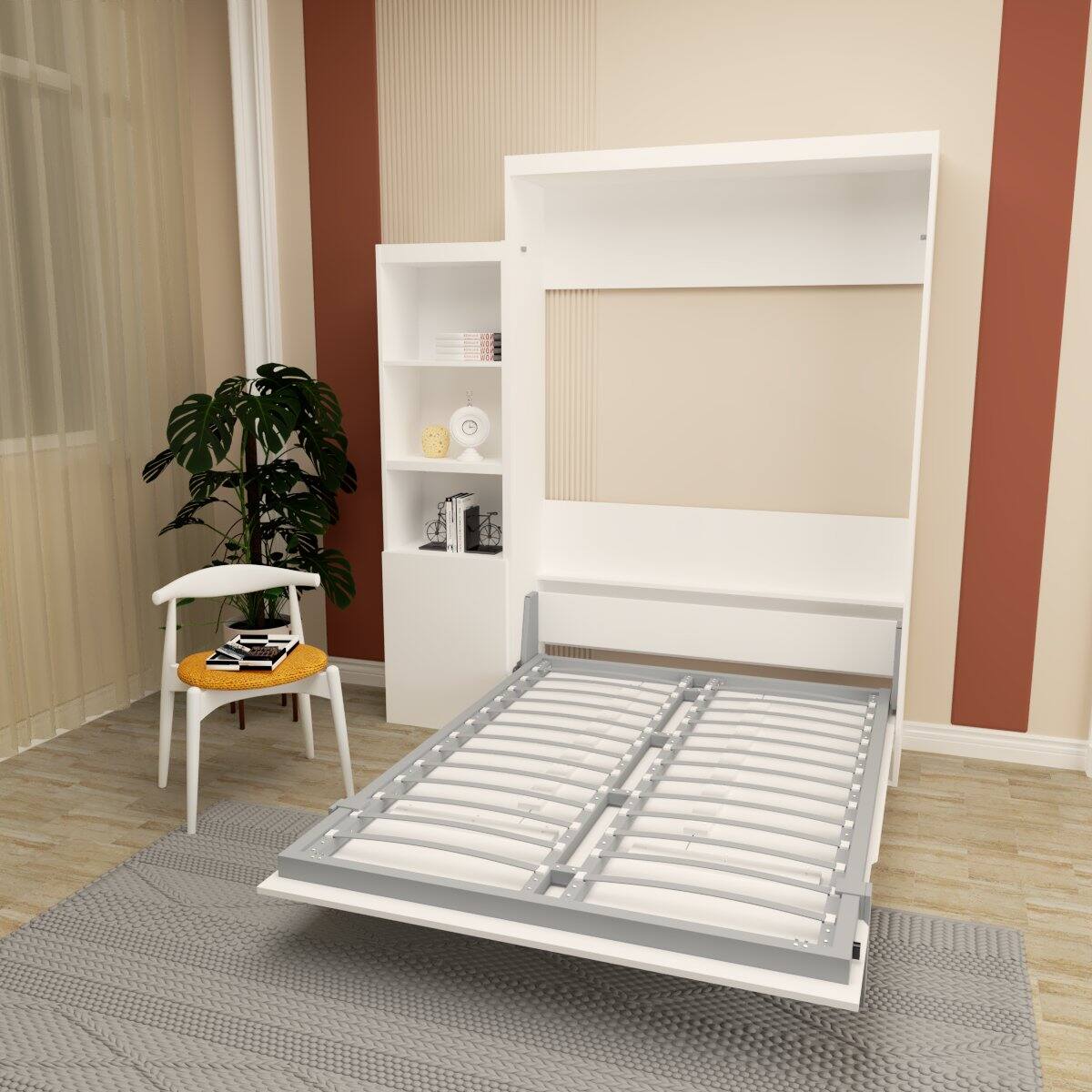 Alt View 6. Tiramisubest - Queen Size Modern Murphy Bed with Table, White, Space-Saving - White.