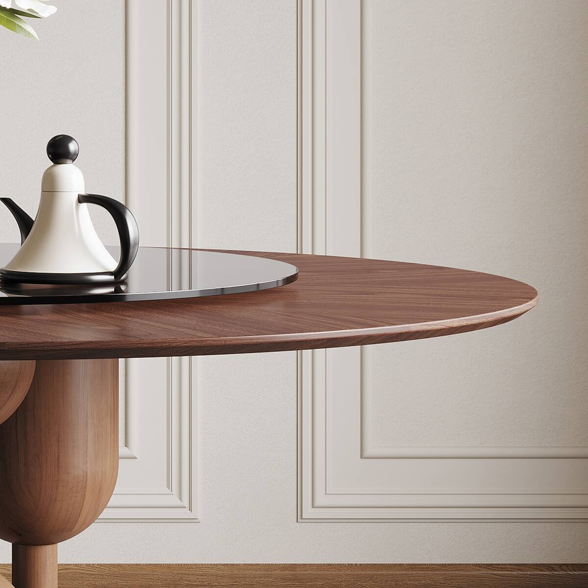 Alt View 4. Loheer - Loheer 59 Inch Round Dining Table, Natural Oak with 35 Inch Tempered Glass Lazy Susan - Walnut.