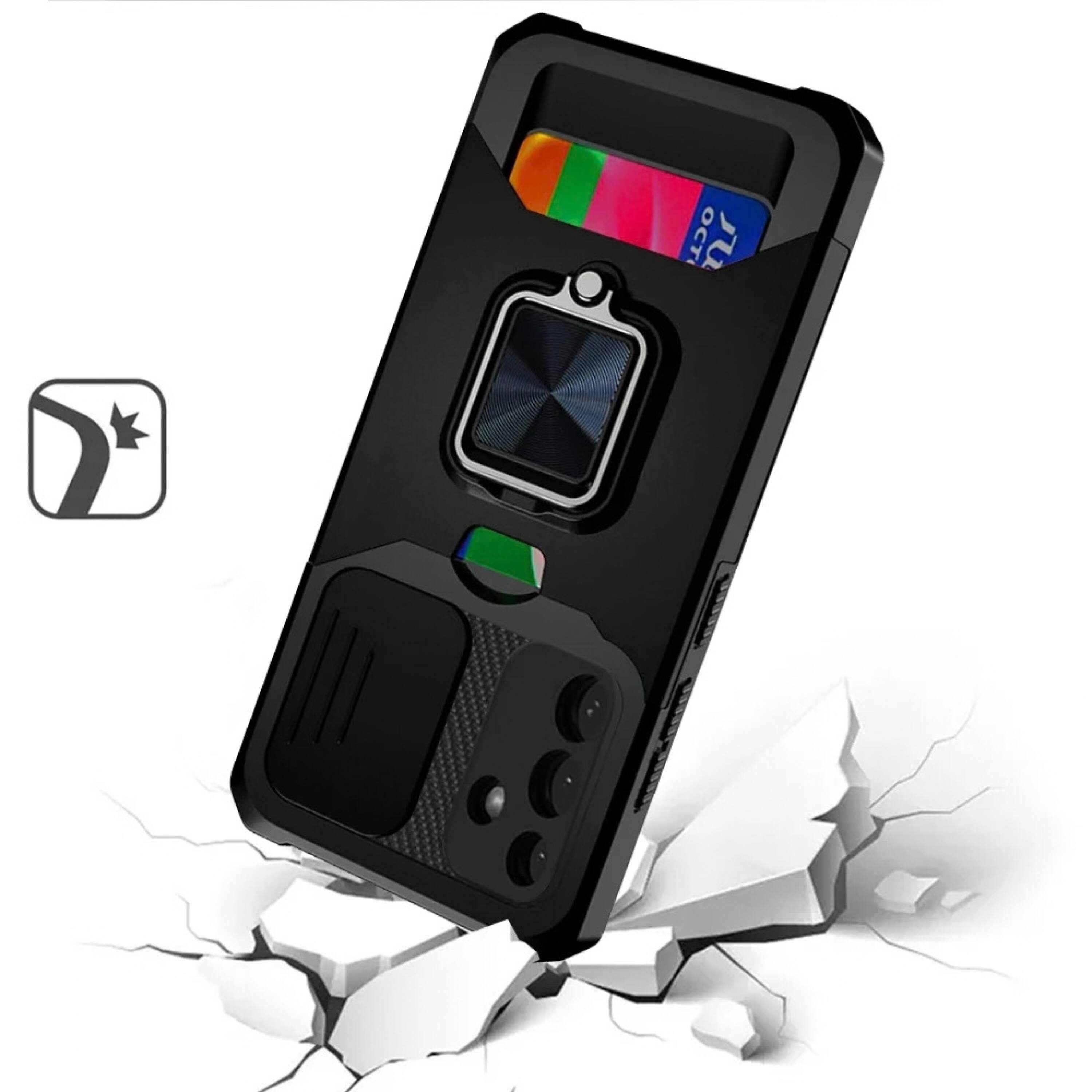 Angle. Kitcheniva - Multi Use Card Holder Protective Phone Case With Tempered Glass For Samsung S25 Plus S24 Plus Black - Black.