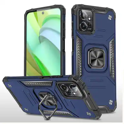 Front. Kitcheniva - Rugged Armor Case With Magnetic Kickstand For Motorola Moto G Power 2021 Case And Tempered Glass Blue - Blue.