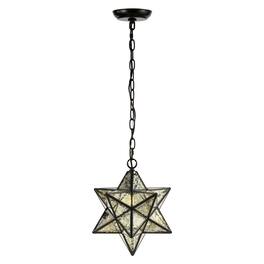 Jonathan Y - Stella 12" Moravian Star Metal/Clear Glass LED Pendant, Oil Rubbed Bronze/Mercury Glass - Oil-Rubbed Bronze