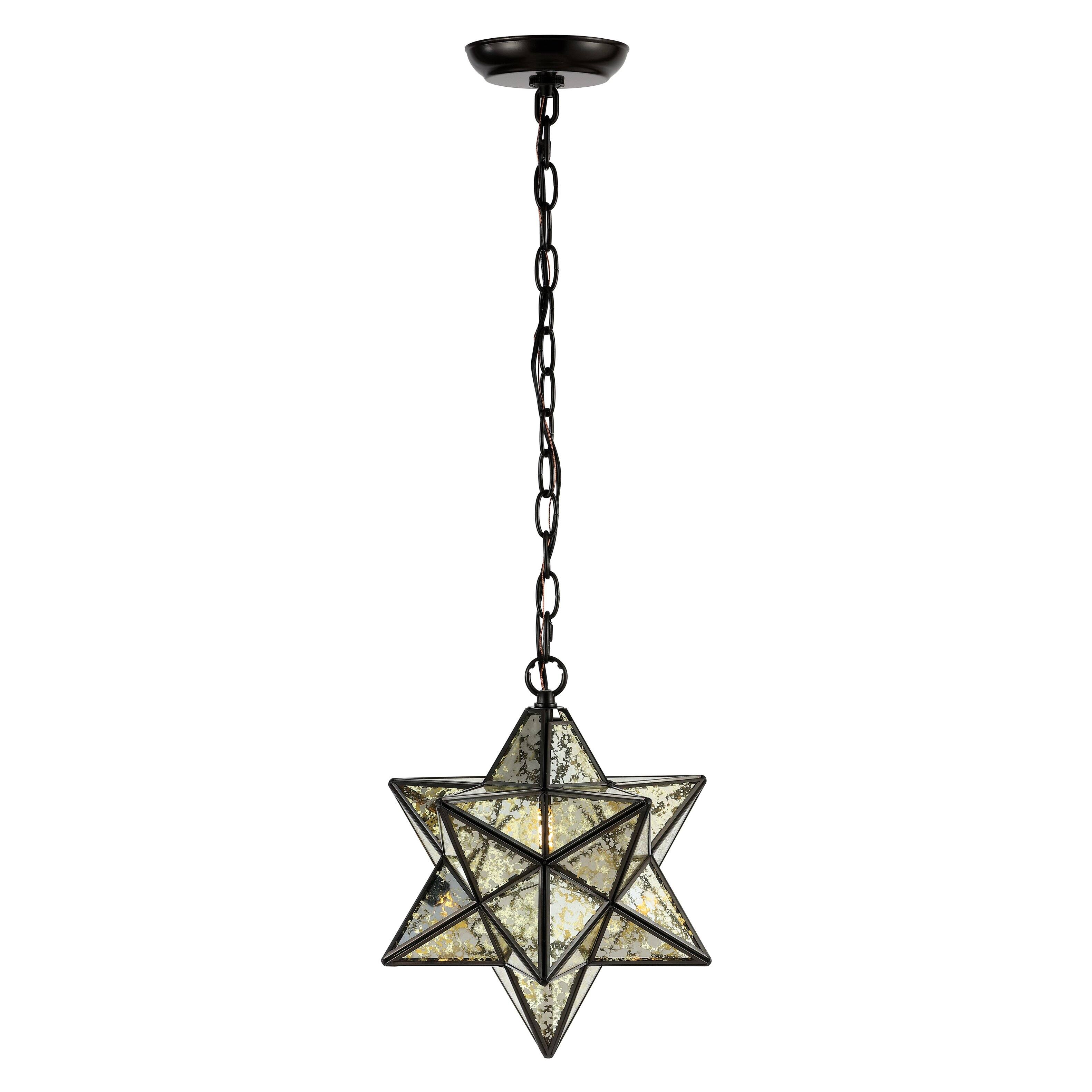 Front. Jonathan Y - Stella 12" Moravian Star Metal/Clear Glass LED Pendant, Oil Rubbed Bronze/Mercury Glass - Oil Rubbed Bronze.
