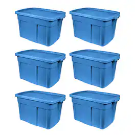 RubberMaid - Roughneck Tote 18 Gallon Storage Container, (6 Pack) - Heritage Blue