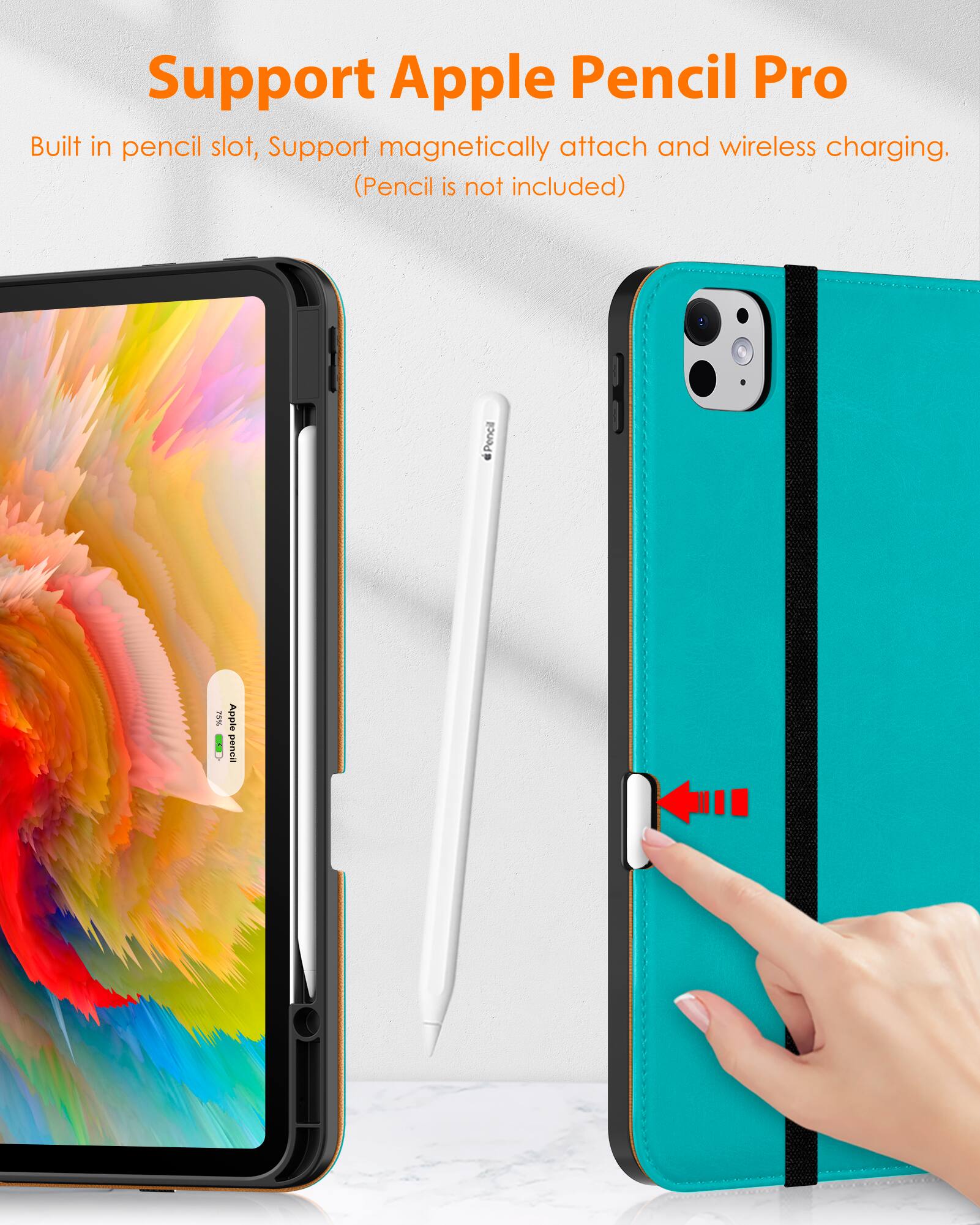 Support Apple Pencil Pro

Built in pencil slot, Support magnetically attach and wireless charging. (Pencil is not included)