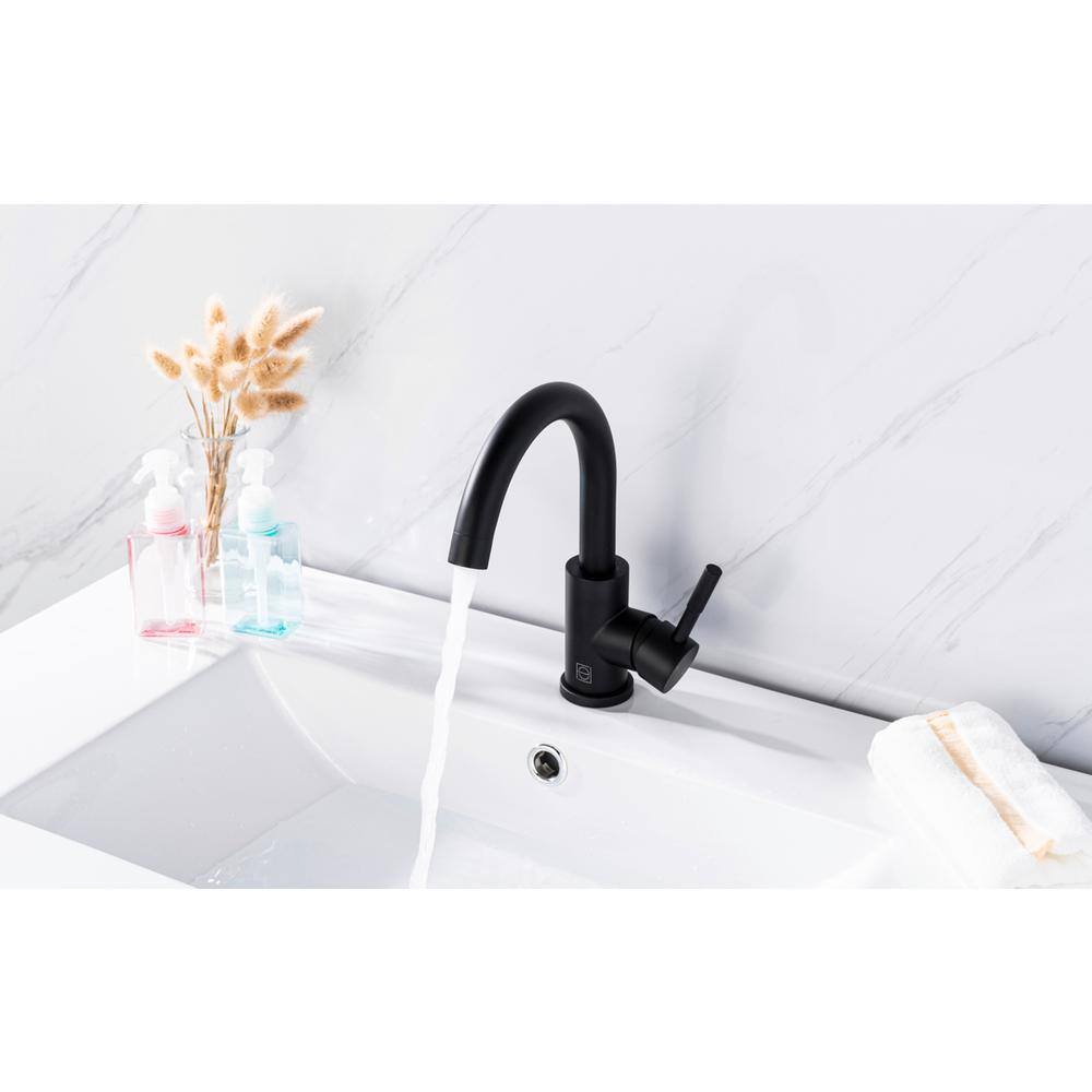 Alt View 6. Elegant Kitchen and Bath - Louis Single Hole Single Handle Bathroom Faucet in Matte Black - Matte Black.