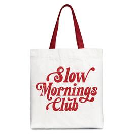 OrnamentallyYou - Slow Mornings Club Canvas Tote Bag, Cozy Vintage Aesthetic Gift Shopper - White Red