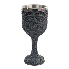 Pacific Trading - Celtic Pattern Dragon Wine Drinking Goblet Chalice Cup Mug Resin Body Stainless Steel Cup 6.75 inch - Gray