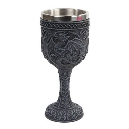 Front. Pacific Trading - Celtic Pattern Dragon Wine Drinking Goblet Chalice Cup Mug Resin Body Stainless Steel Cup 6.75 inch - Gray.