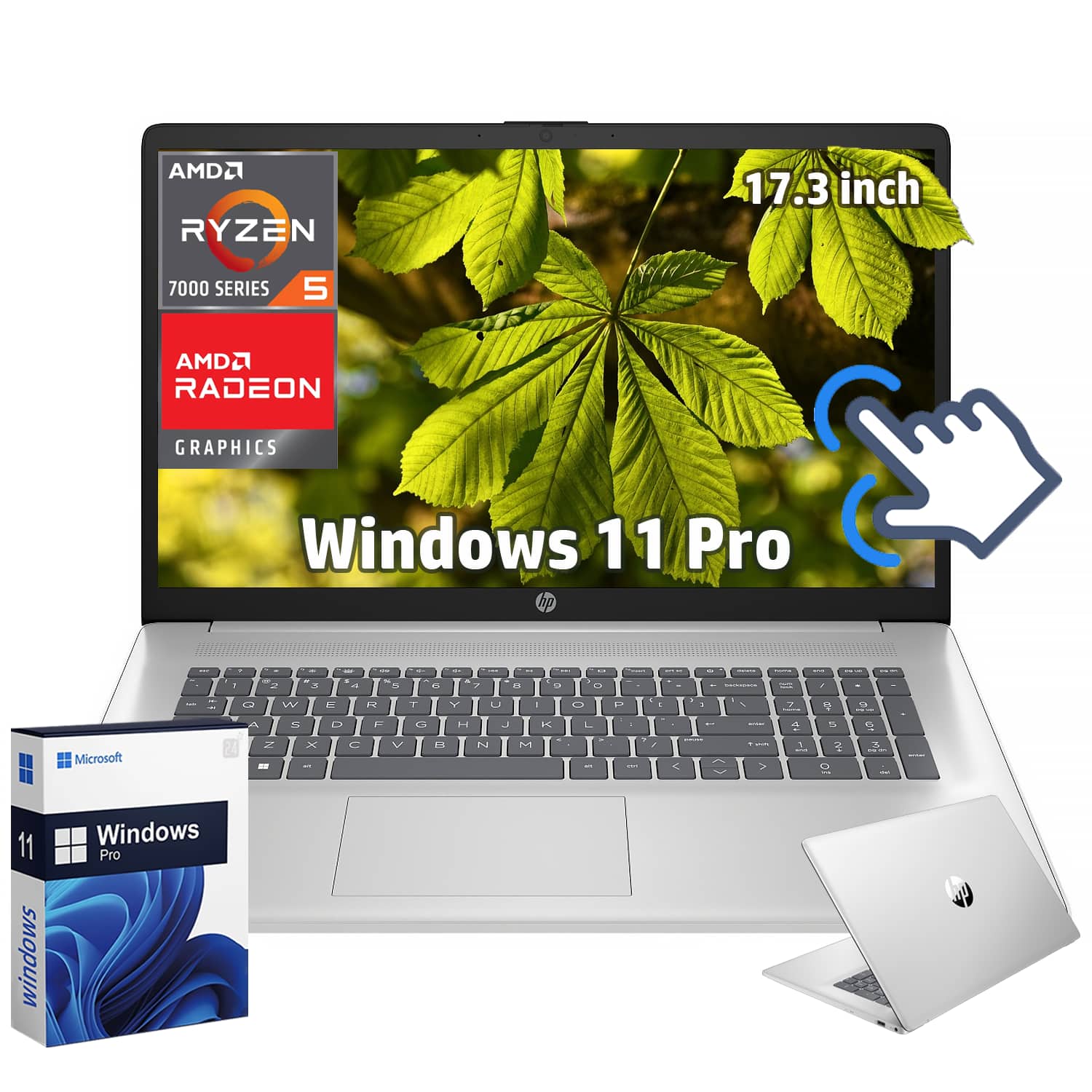HP - 17.3" Touch-Screen Laptop - AMD Ryzen 5 7530U - 8GB RAM - 128GB SSD - Windows 11 Pro - Natural Silver