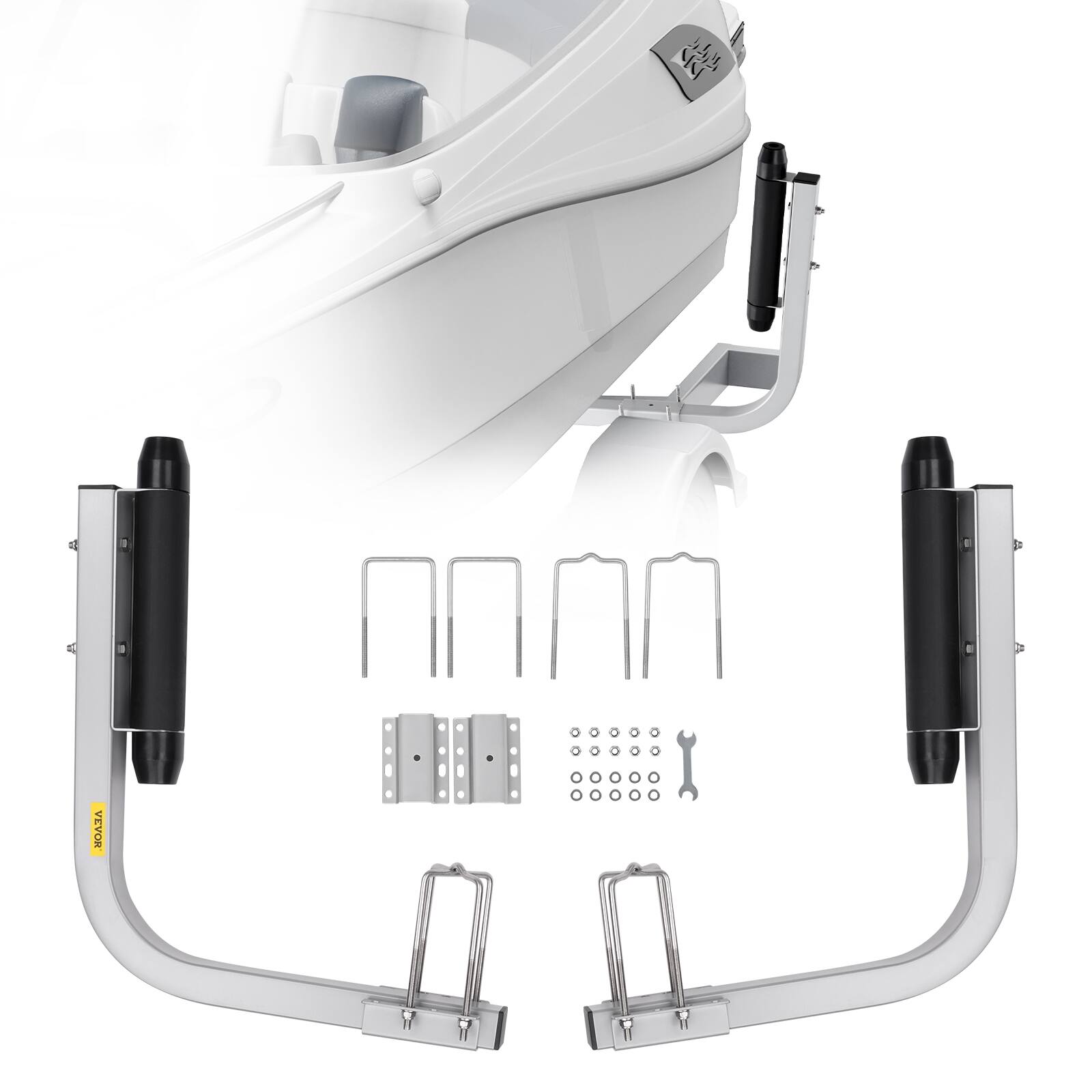 Front. VEVOR - Marine Trailer Guide Set, 20.5” Flexibly Adjustable Poles, Pair of Steel Anti-Rust Guides, Durable Roller Support - Silver.