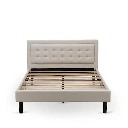Front. East West Furniture - FN08Q-2HAE0 3-Piece Fannin Bedroom Furniture Set with 1 Modern Bed and 2 Mid Century Modern Nightstands - Mist Beige - Mist Beige.