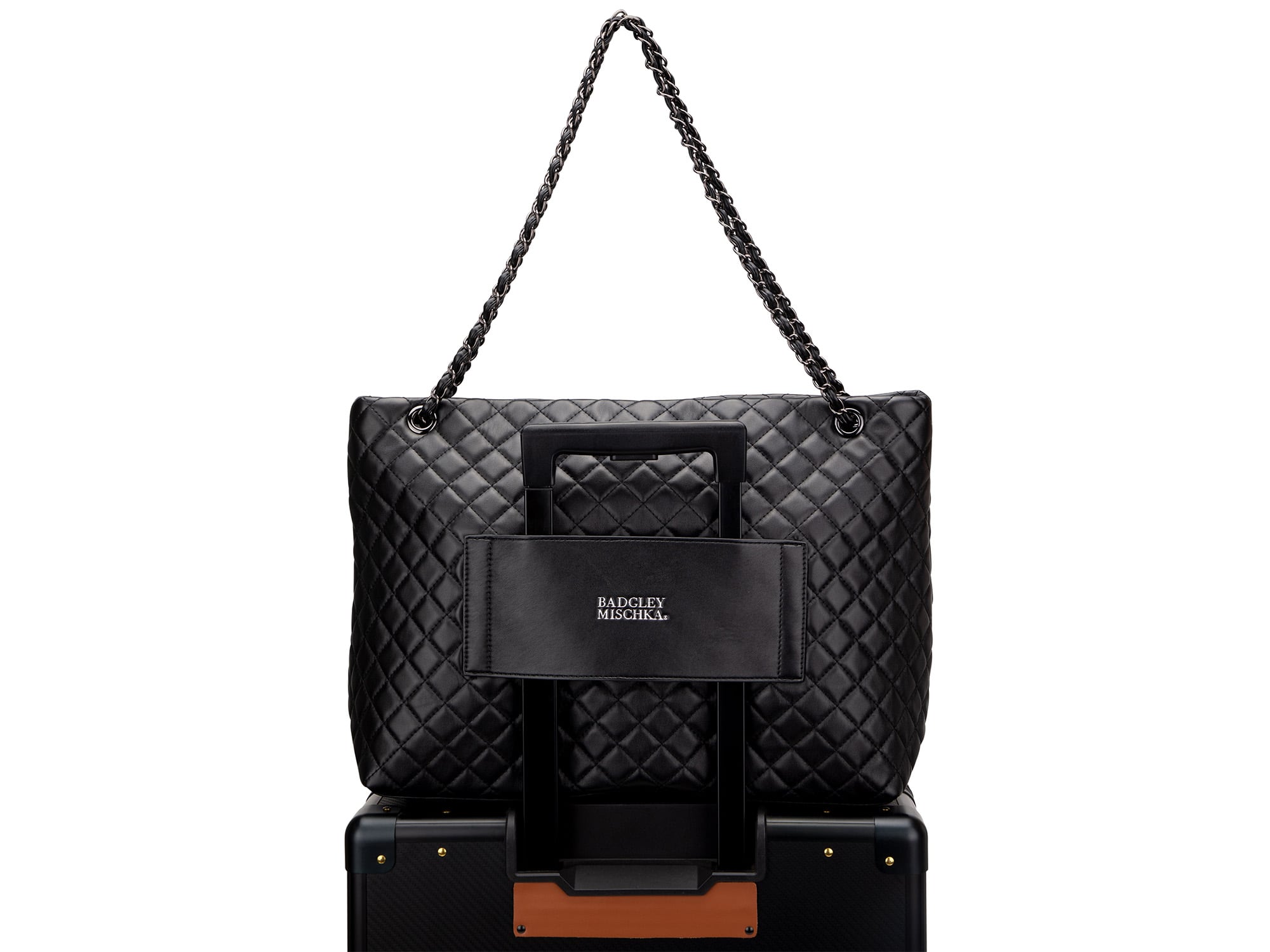Badgley Mischka Black Quilted Nylon Bag Badgley Mischka Diana Vegan Leather Tote Weekender Travel  main image 4