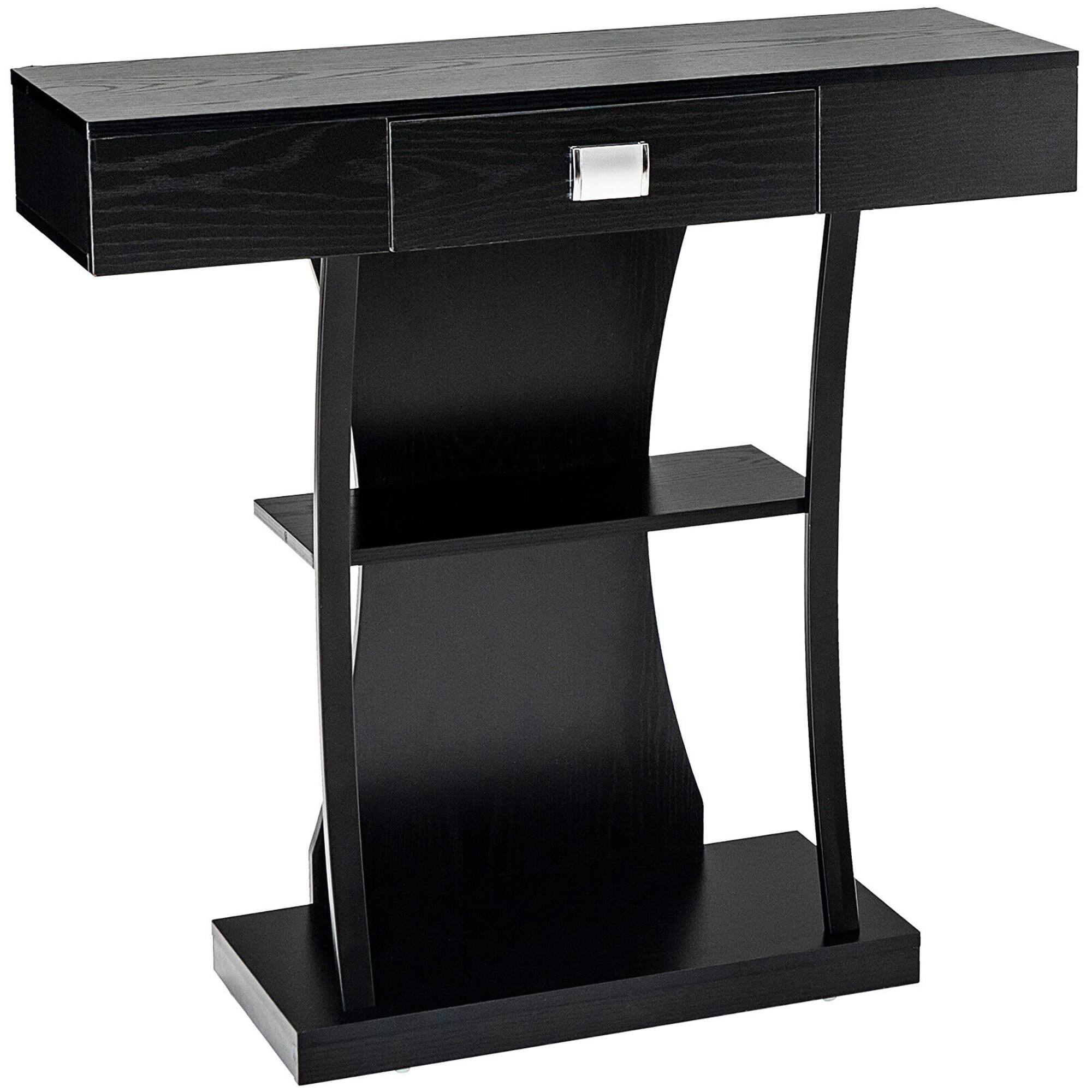 Alt View 9. Gymax - Gymax Console Sofa Table w/ Drawer and 2-Tier Shelves for Entryway Living Room Black - Black.