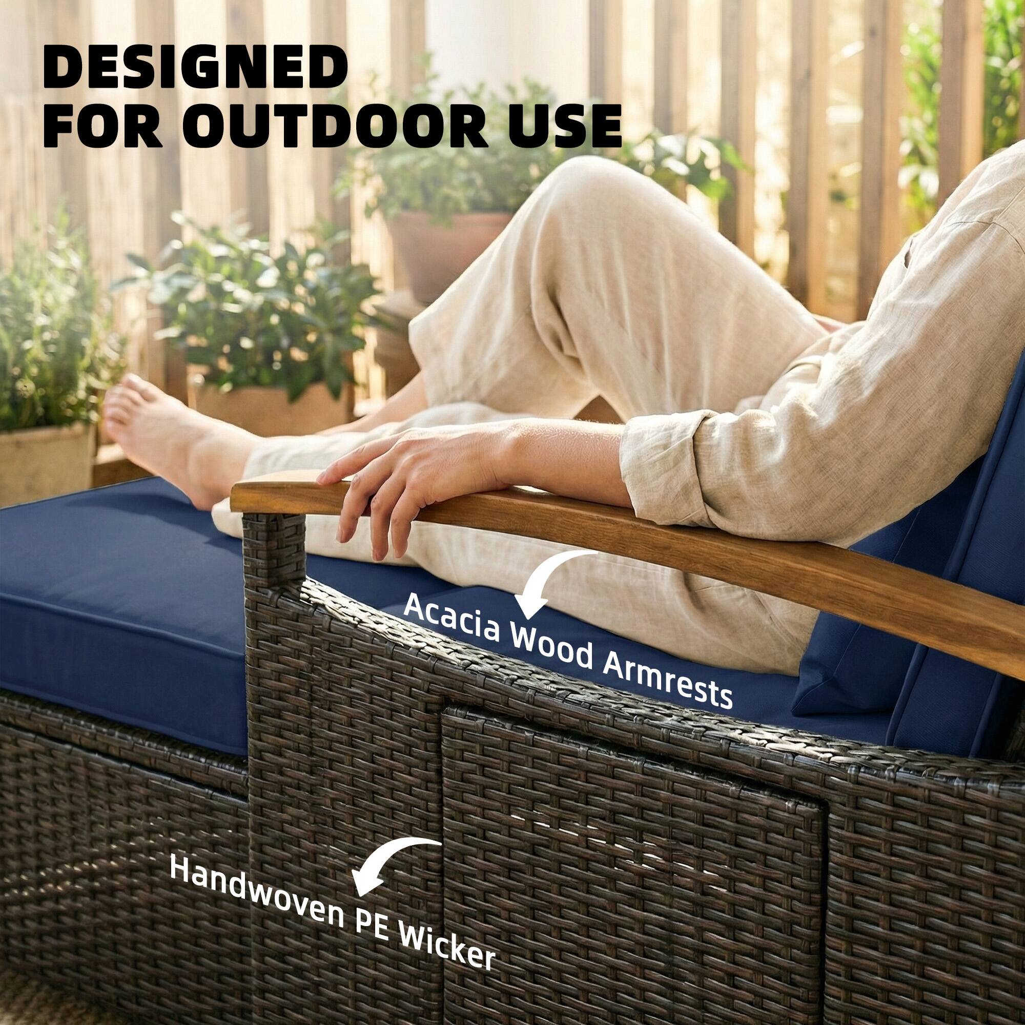 DESIGNED FOR OUTDOOR USE

Acacia Wood Armrests

Handwoven PE Wicker