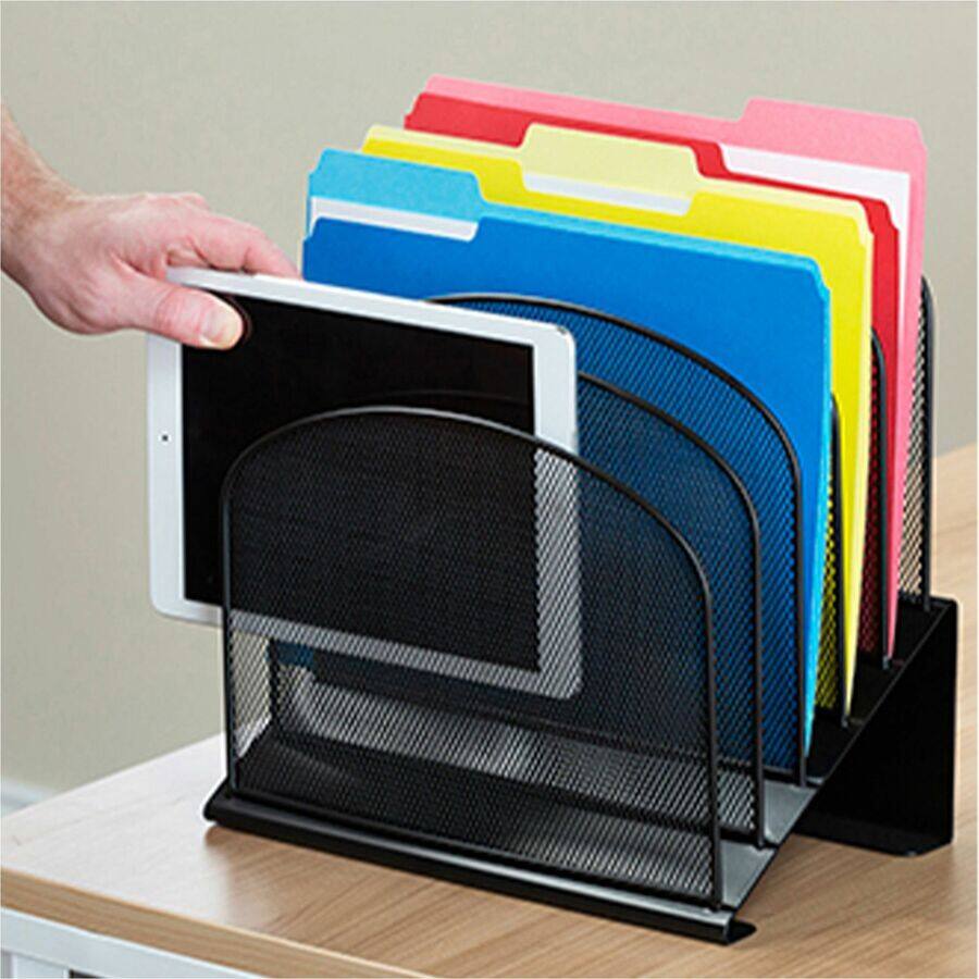 Angle. Safco - Safco Onyx Wire Mesh Desktop Organizer 5 Compartment Compartment Size : 1" 12" x 11.25" x 7.25" Desktop  Black Steel - Black.