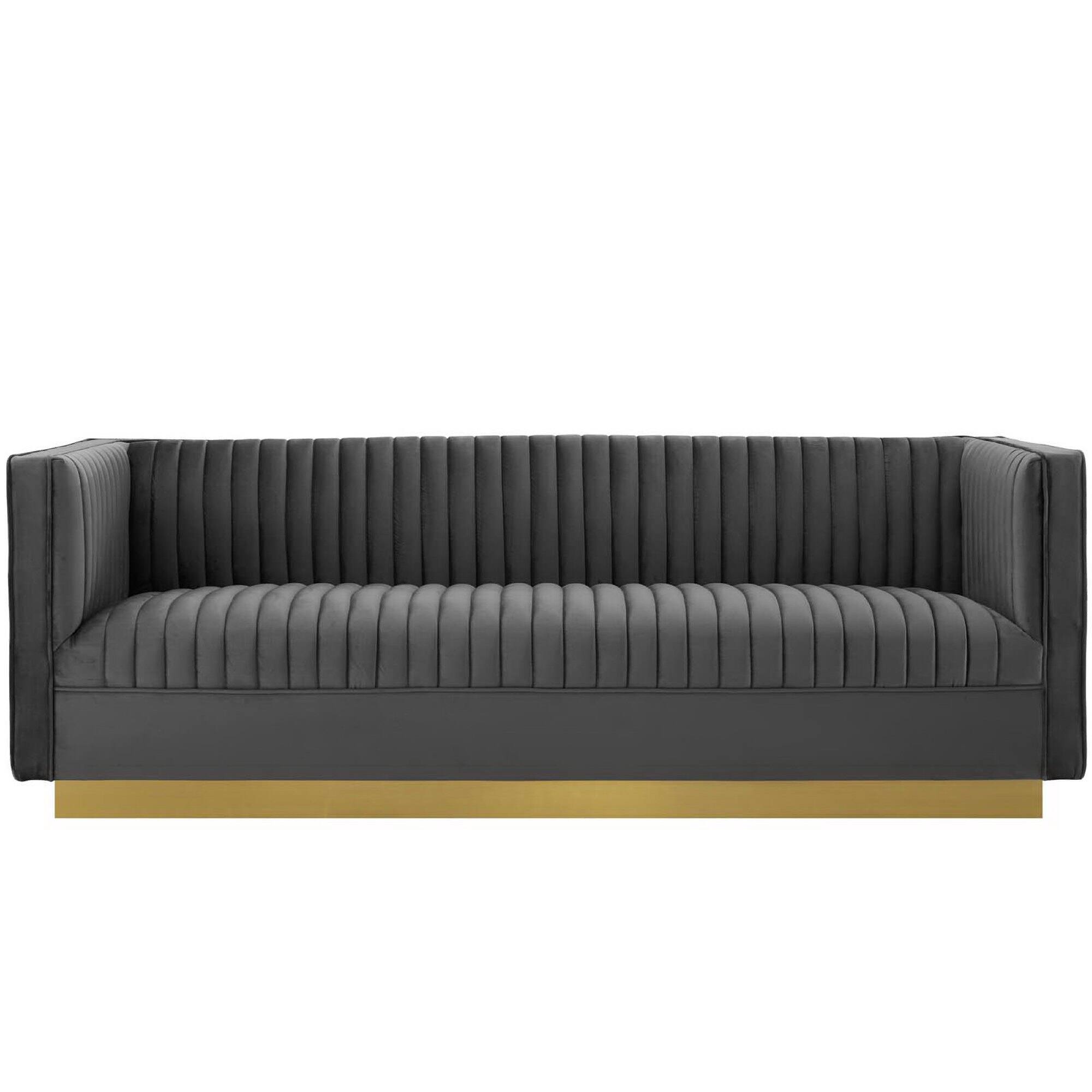 Front. Modway - Sanguine Vertical Channel Tufted Performance Velvet Sofa by Modway - Gray.