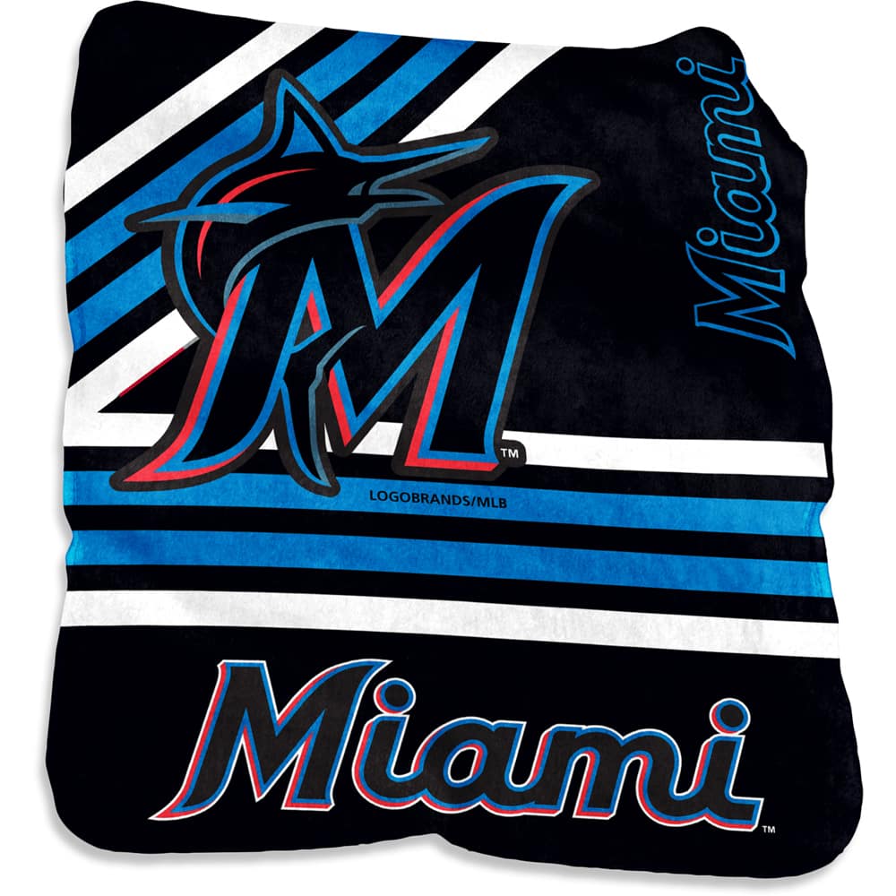 Logo Brands - Miami Marlins 50'' x 60'' Plush Raschel Throw Blanket - Multicolor