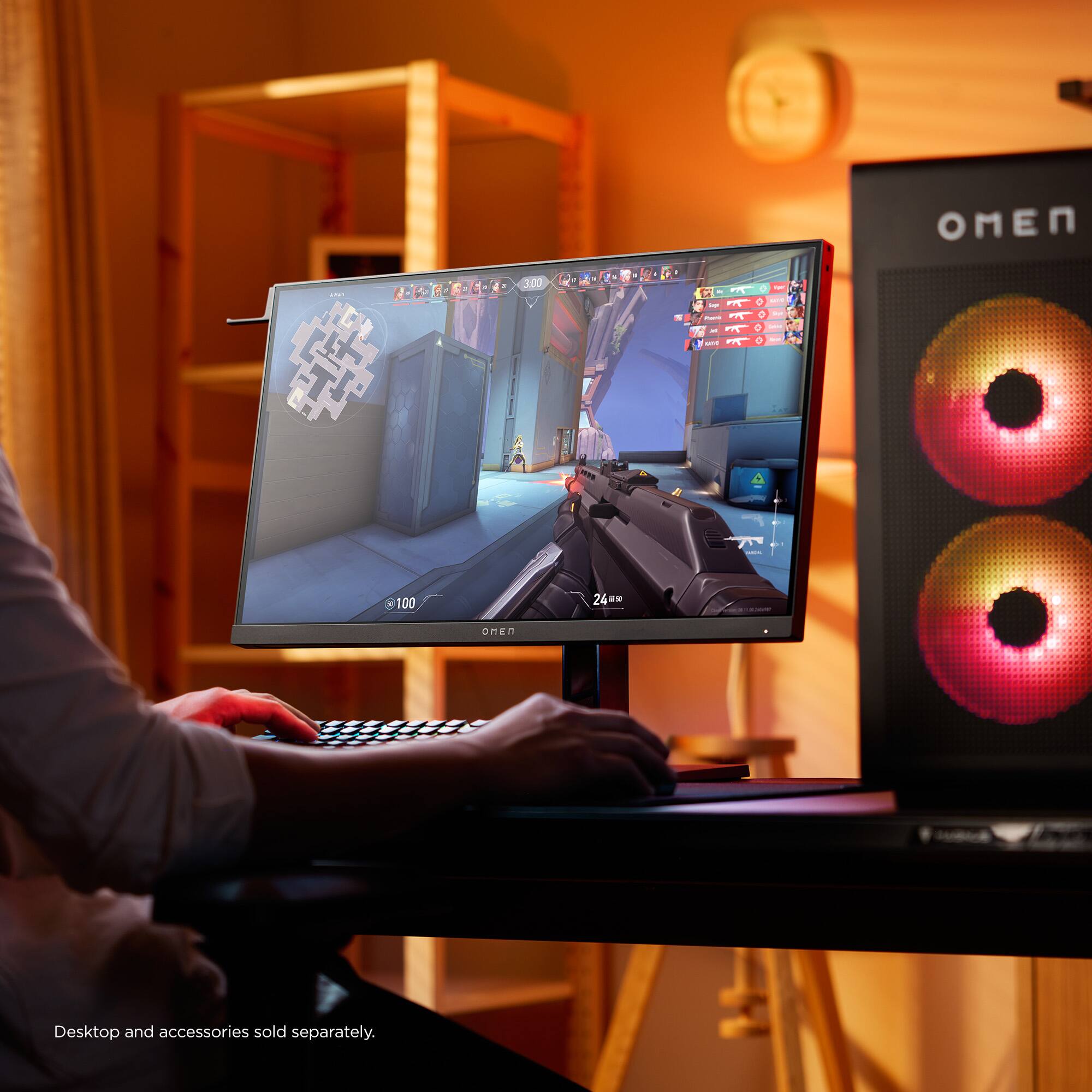 - + 3.00  2 - : | 1 - . - . - + + OMEN 100 24 aN nano Desktop and accessories sold separately.