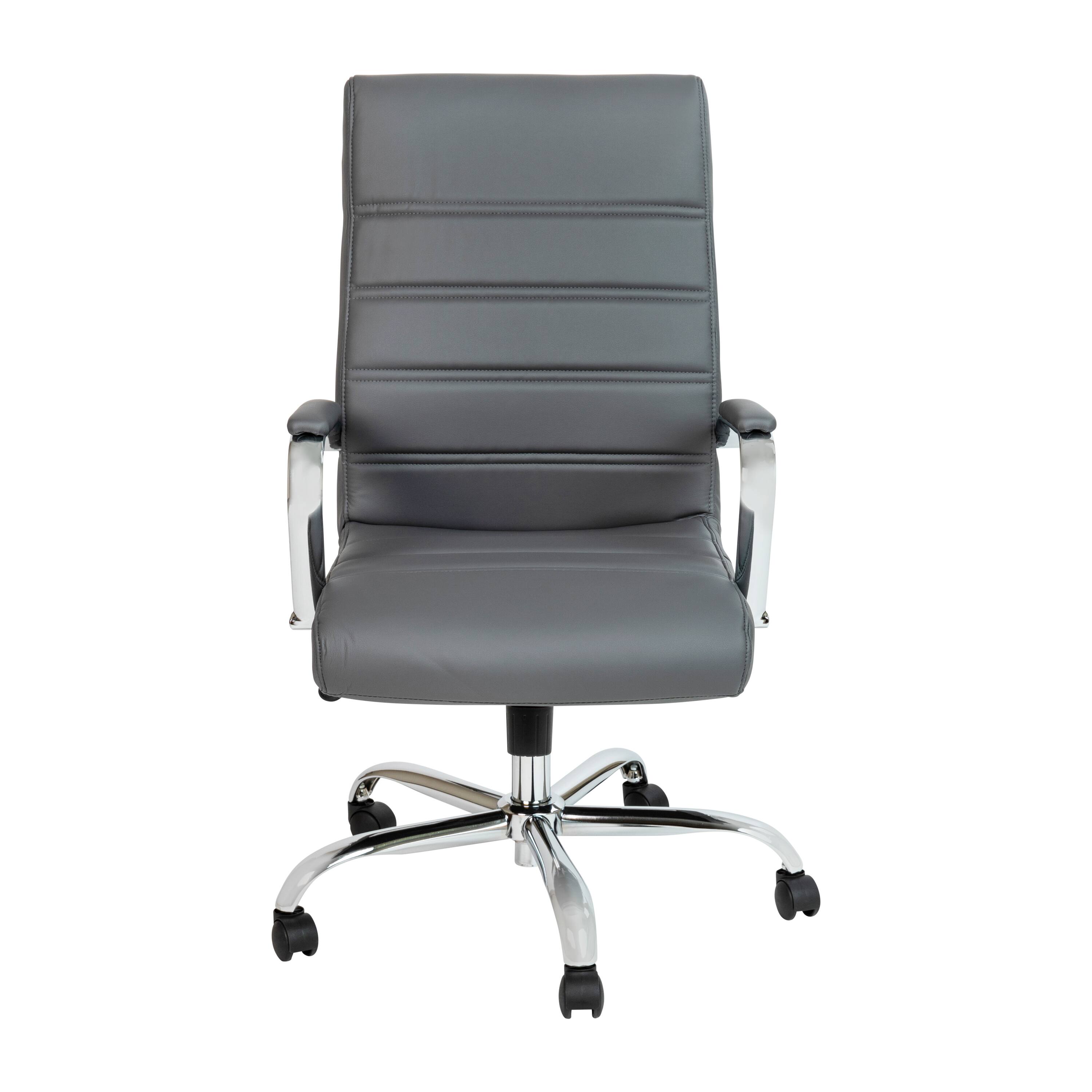 Alt View 7. Emma + Oliver - High Back Executive Swivel Office Chair with Metal Frame and Arms - Gray LeatherSoft/Chrome Frame.