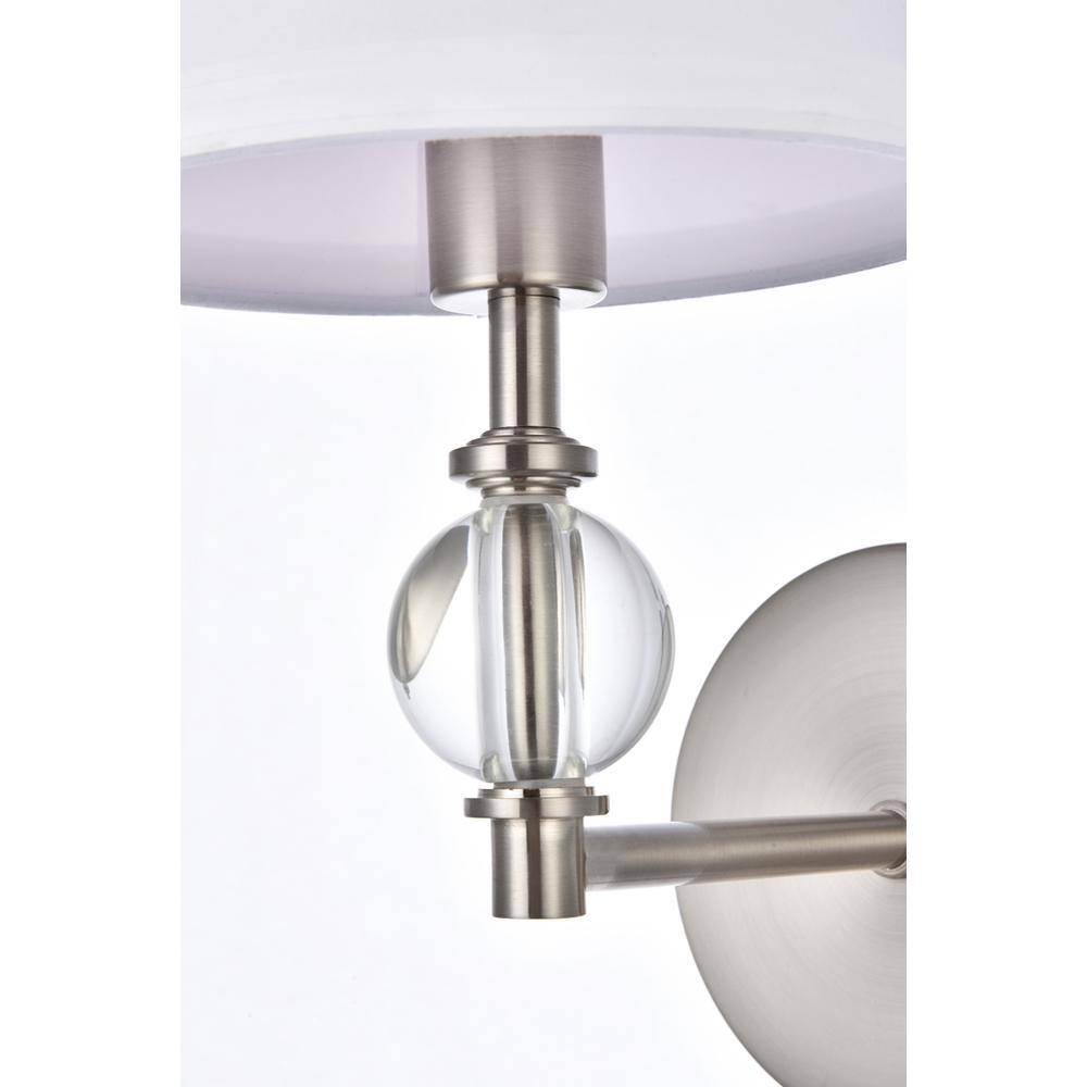 Back. Living District - Bethany 1 light bath sconce in satin nickel with white fabric shade - Satin Nickel And White Fabric Shade.