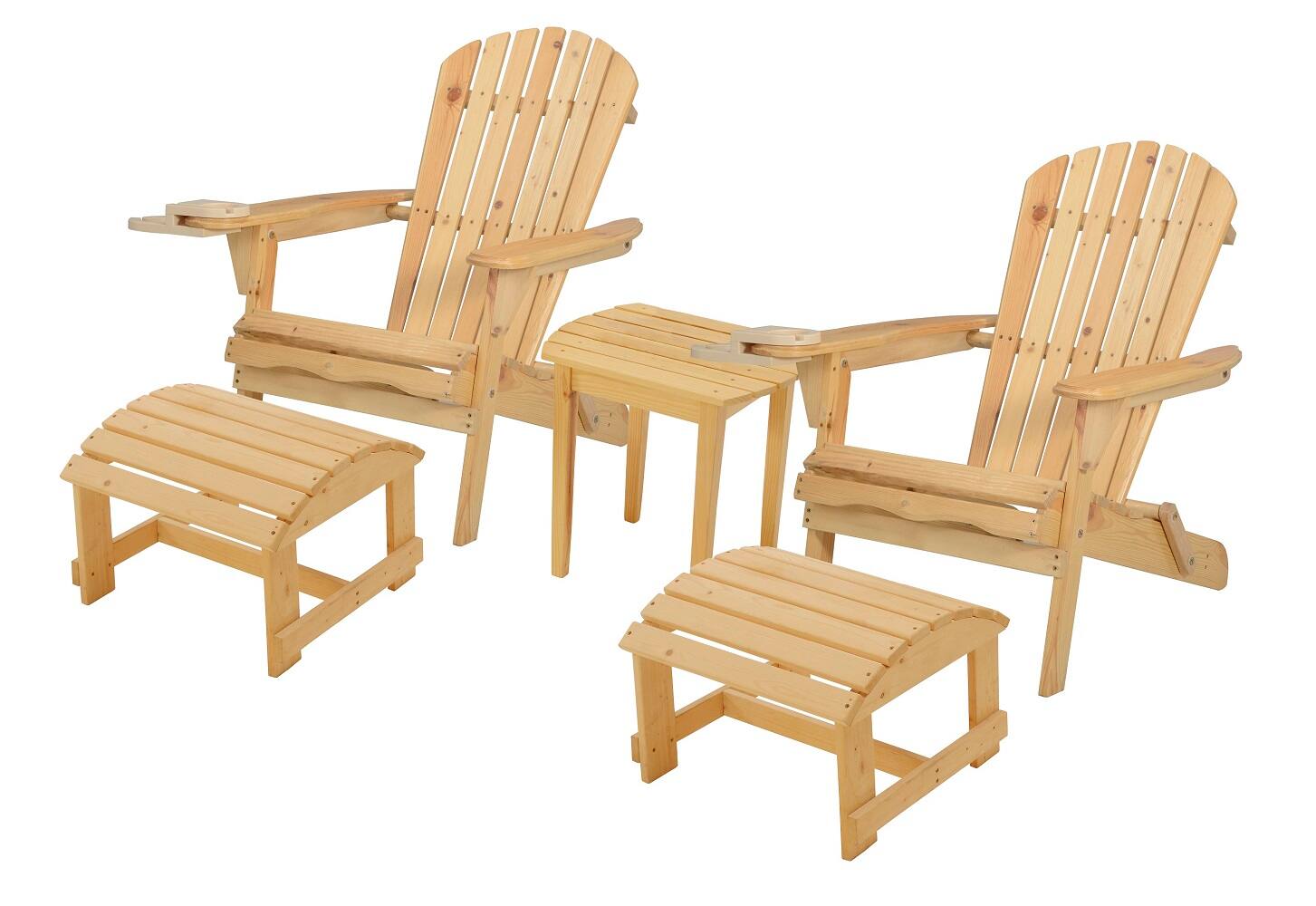 Front. Jiallo - Foldable Adirondack Chair with cup holder Conversation Set, 2 Chairs with cup holders with Ottoman and 1 End Table - NATURAL.