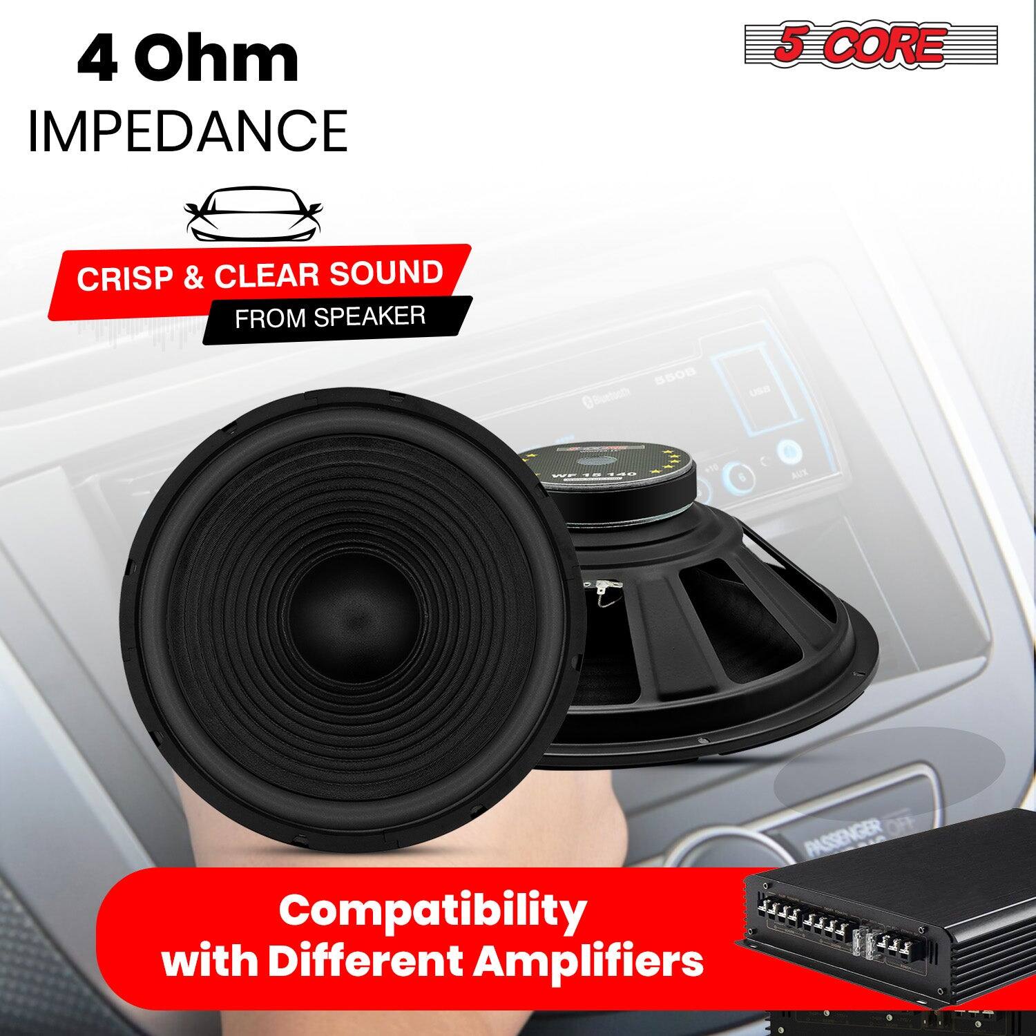 4 Ohm IMPEDANCE, 5 CORE, CRISP & CLEAR SOUND FROM SPEAKER, Compatibility with Different Amplifiers
