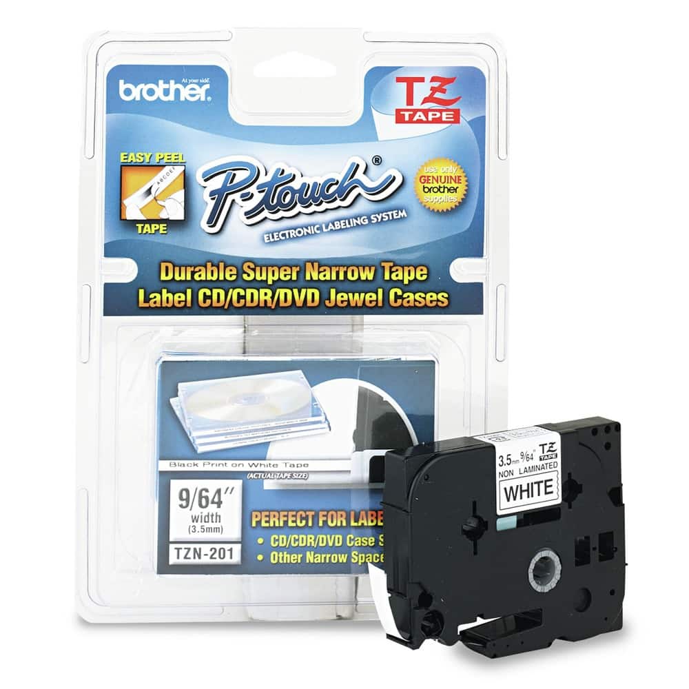 Brother - P-Touch TZEN201 0.13 in. x 26.2 ft. TZ Super-Narrow Non-Laminated Tape for P-Touch Labeler - Black on - White