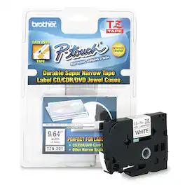 Brother - P-Touch TZEN201 0.13 in. x 26.2 ft. TZ Super-Narrow Non-Laminated Tape for P-Touch Labeler - Black on - White