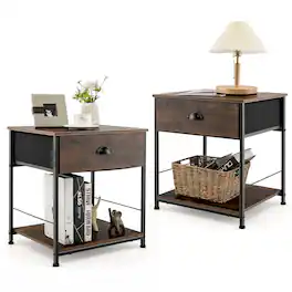 Gymax - 2PCS 2-tier Nightstand Bedside End Sofa Coffee Table Bedroom Living Room - Industrial Brown